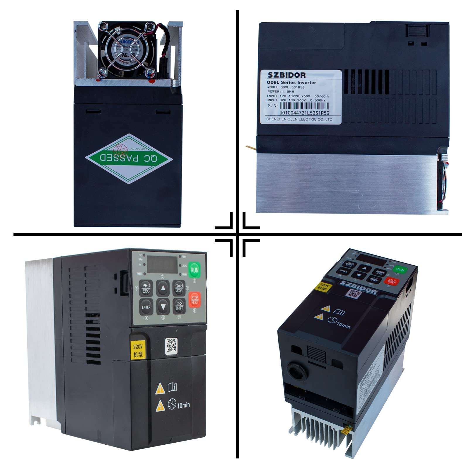 SZBIDOR Variable Frequency Drive: AC 220V/0.75KW 1HP 4A CNC VFD Single Phase to 3 Phase Converter for Spindle Motor Speed Control(Single Phase Input, 3 Phase Output) Black 6