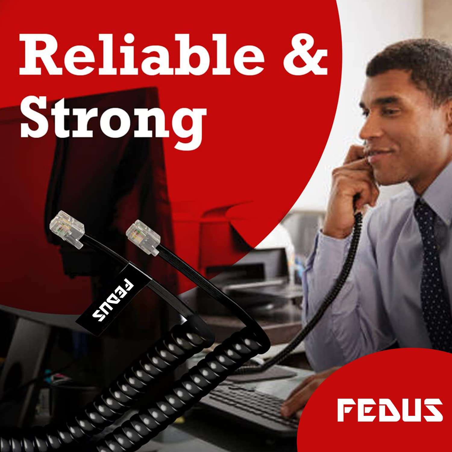 FEDUS 6.5ft Black Telephone Extension Coil Cable Cord 2 Meter Pack 1 6