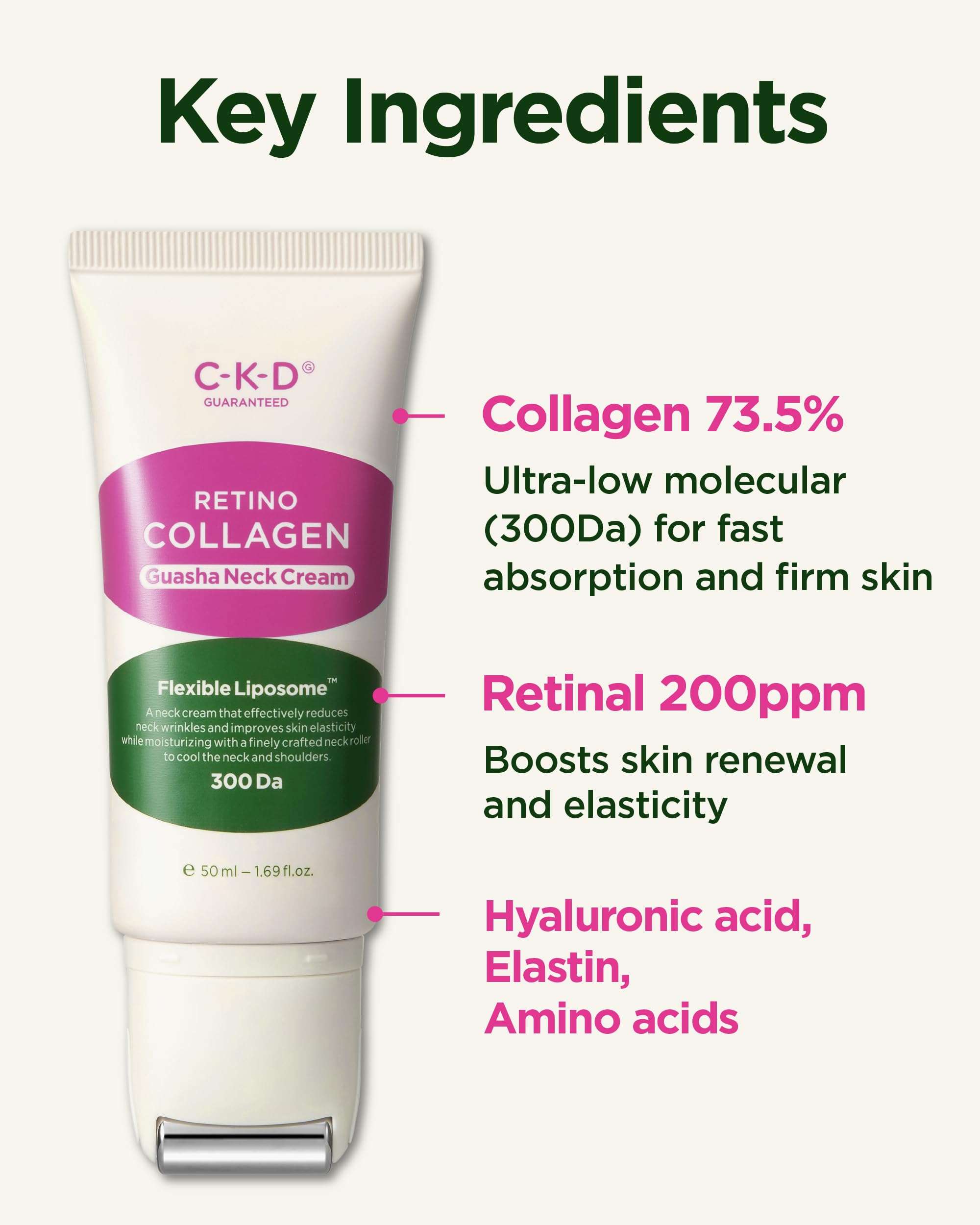 CKD Gua Sha Neck Cream 1.69 fl oz & Retino Collagen Facial Sheet Mask (5ea) Retino Collagen Lifting Cream for Neck Wrinkles Hydrogel Sheet Mask Pore Tightening, Firming, Moisturizing Korean Skin Care. 6