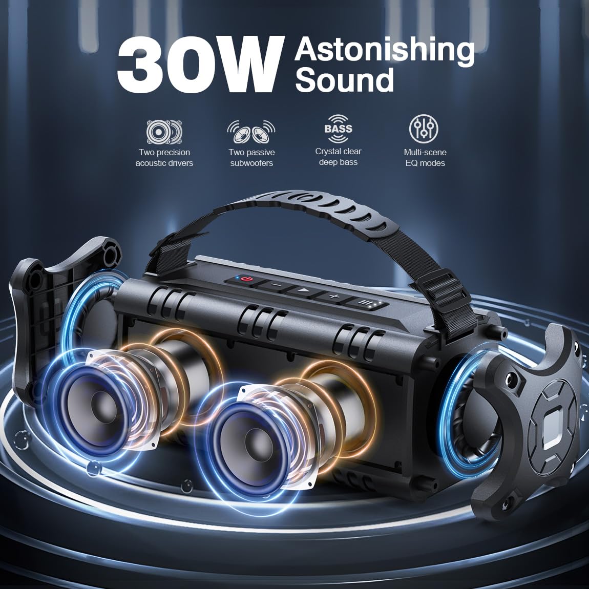 W-KING Bluetooth Speaker, 30W RMS(60W Peak) Portable Wireless Loud Speakers, IPX6 Waterproof Outdoor Speaker Boombox, 24H, EQ, AUX, TF Card, USB Playback, Powerful Speaker for Home, Party, Camping 3