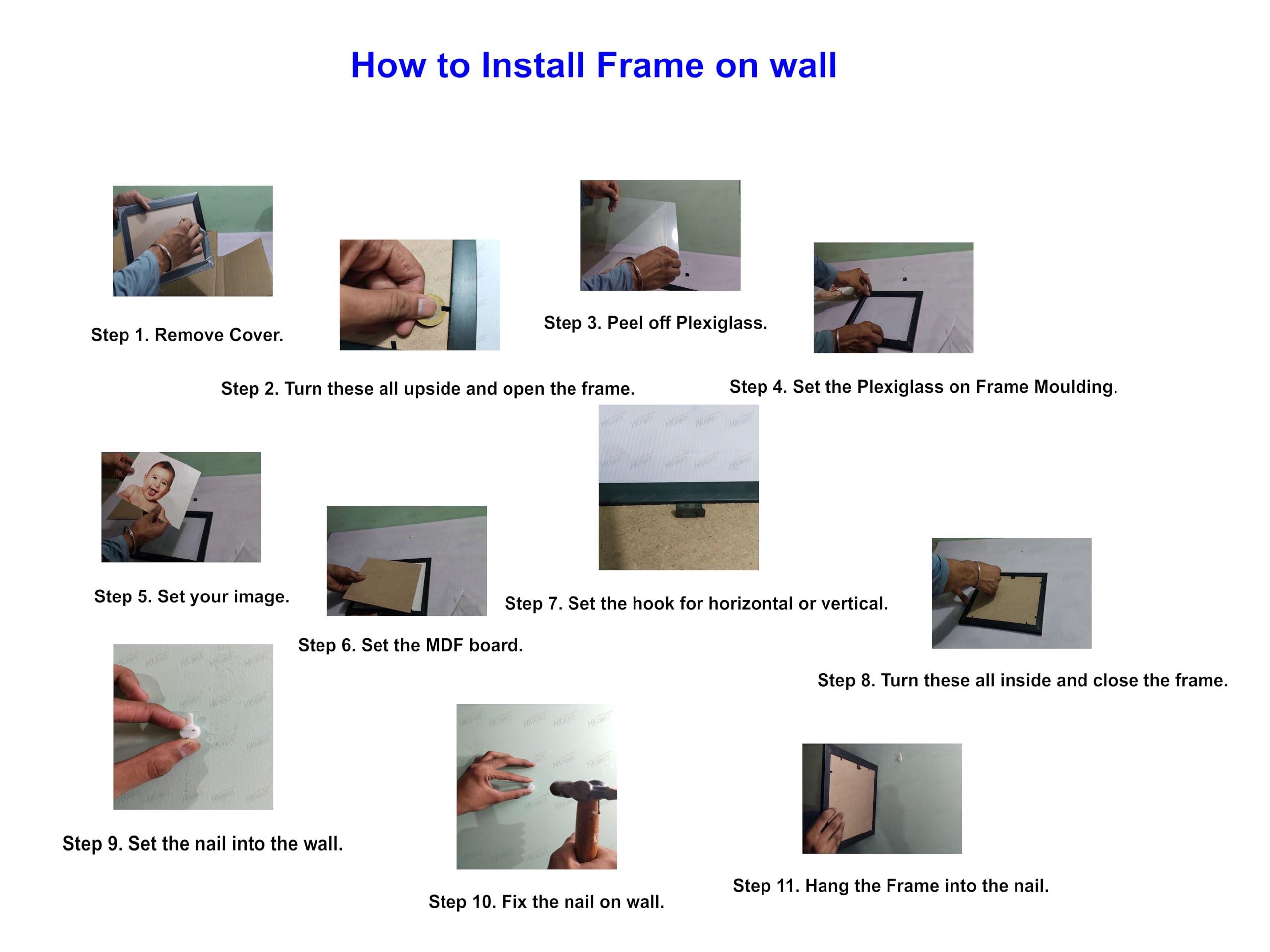 HK PRINTS Photo Frame for Home Office School Decoration 9 Frames Collage for Wall Hanging (4x6, 5x7, 6x8 Inch, Synthetic Wood, Plexiglass) F-1 5