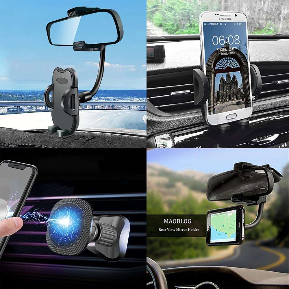MAOBLOG Rear View Mirror Holder Cell Phone Magnetic Car Mount 2 Pieces Clip and Magnet Air Vent Cradle Free Combination Adjustable Mount Stand for iPhone 12/11/X Max/XR/X,Samsung Galaxy S10/S9/S8 Etc. 5