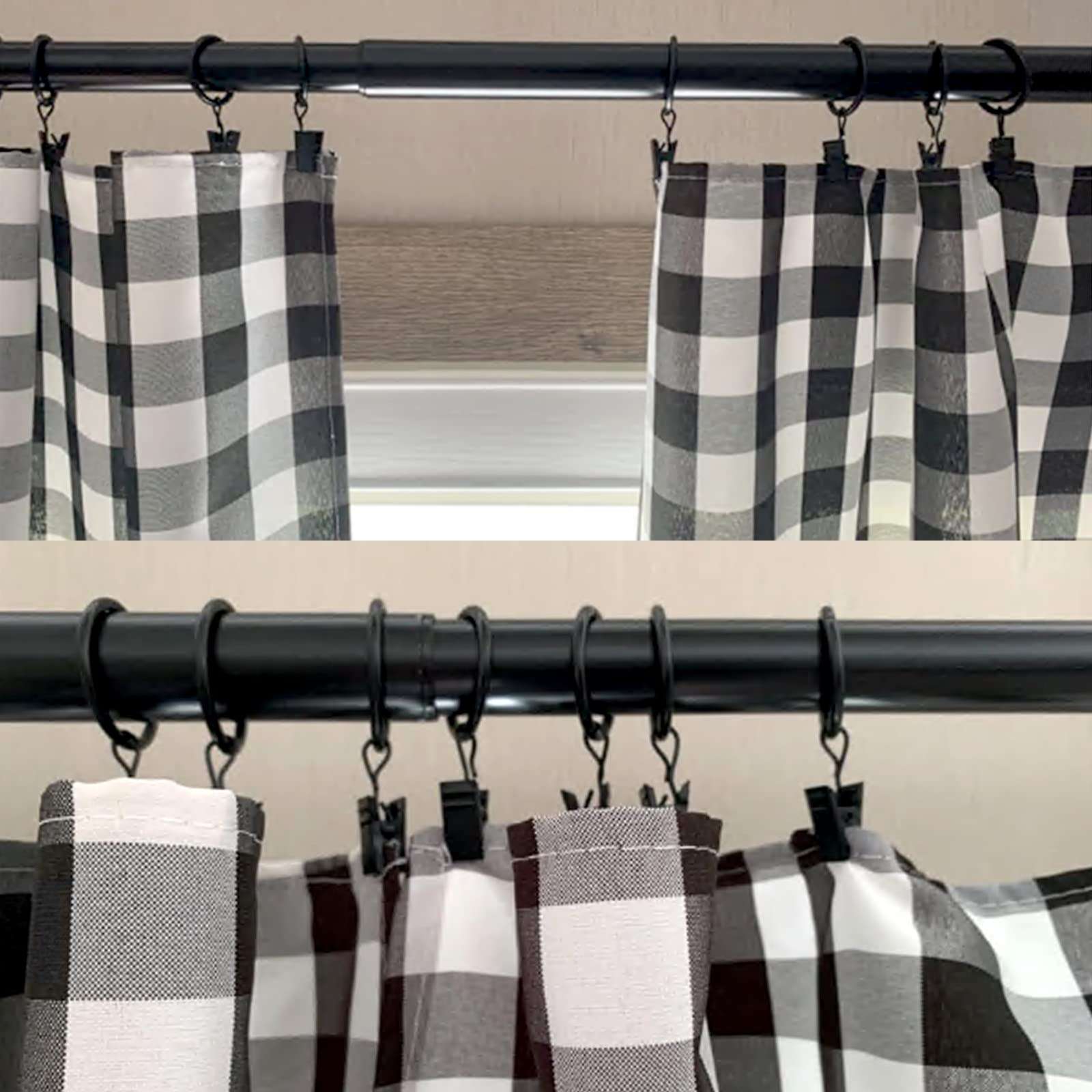 WeeksEight 44 Pack Black Curtain Rings with Clips, Curtain Hooks Hangers Clip Rings for Hanging Drapes Bows Hat, Drapery Rings 1 in I D, Fits up to 5/8 in Diameter Curtain Rod. 5