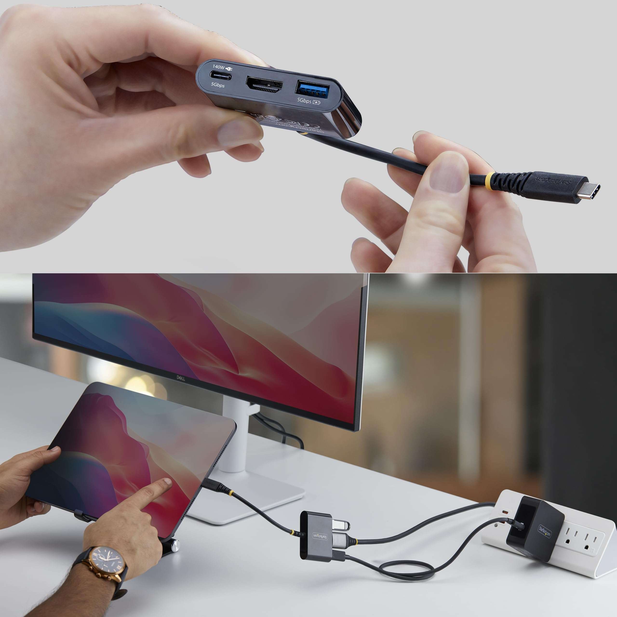 StarTech 3-in-1 USB C to HDMI Multiport Adapter with 140W PD Charging, 4K 60Hz HDMI, USB 5Gbps Hub, Power Delivery 3.2, Mini Dock for MacBook/Dell/Thinkpad/HP/iPad 5