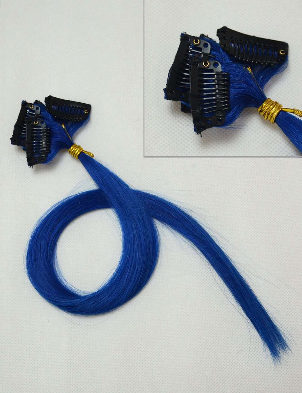 Luwigs 18inches Blue Clip in Hair Extensions Straight 100% Human Virgin Hair Fashion Hairpieces for Party Highlight 5pcs/set (18 inches, Blue) 3