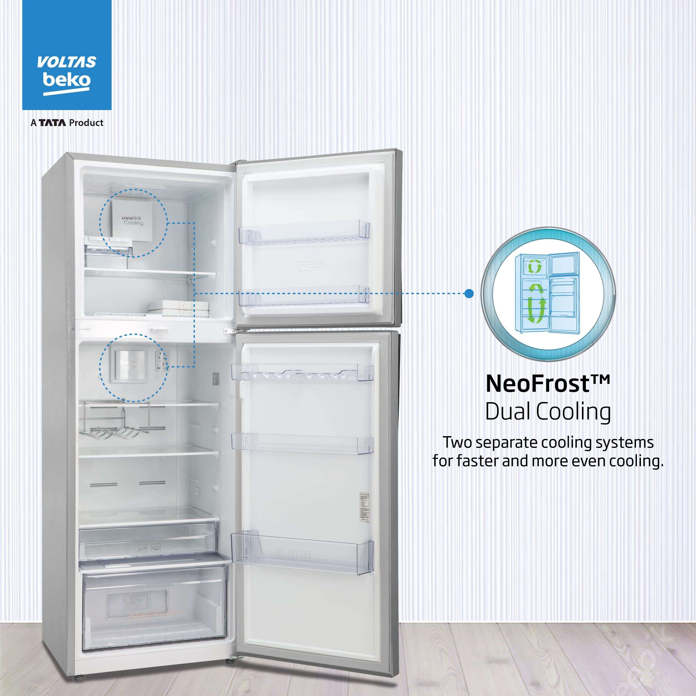 Voltas Beko 250 L 2 Star Inverter Frost-Free Double Door Refrigerator, Store Fresh+, Neo FrostTM Dual Cooling (RFF273IF, Silver, 2022 Model) 3