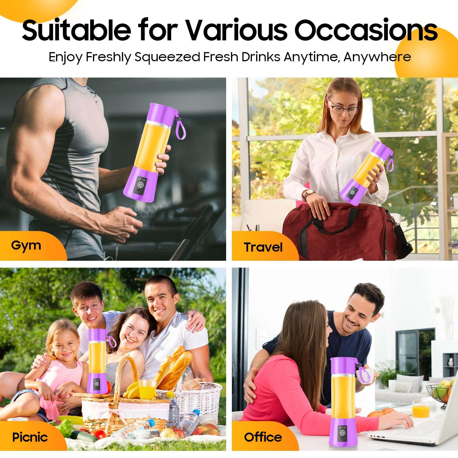 Personal Blender for Shakes and Smoothies - 2025 New Upgrade Cordless Portable Blender USB-C Rechargeable, 380Ml BAP Free Juice Cup, 6 Blades Freshly Squeezed for Picnic/Sprots, 20000Rpm/Min Speed 4