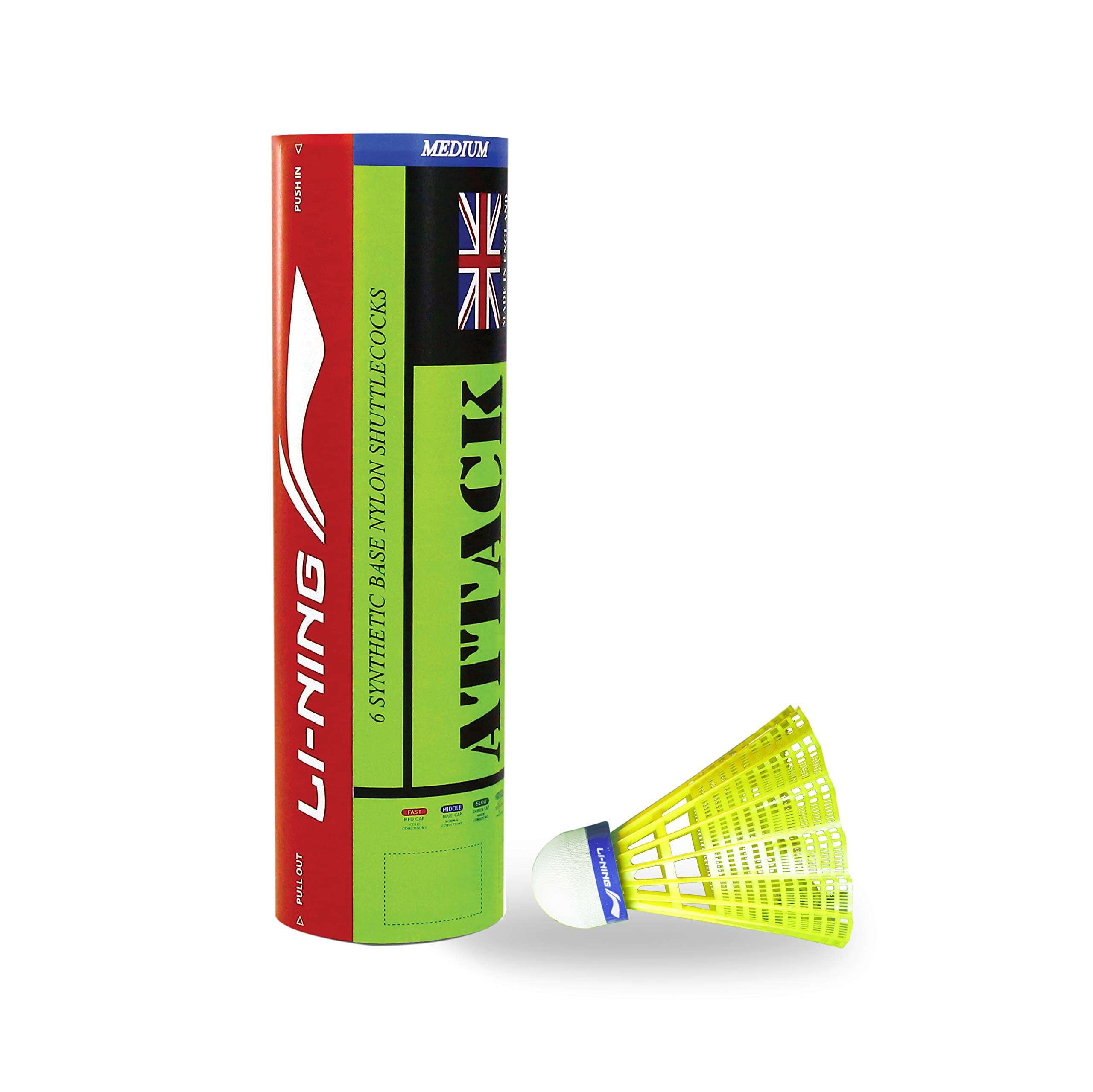 Li-Ning Attack Nylon Badminton Shuttlecocks (Yellow, Slow Speed) | Extreme Durability | Synthetic Cork 4