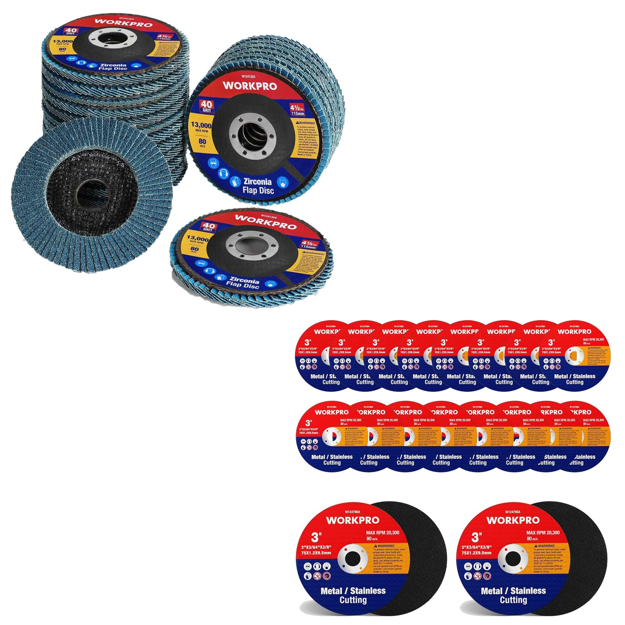 WORKPRO 20-Pack Flap Discs & 3-inch Cut-Off Wheels 1