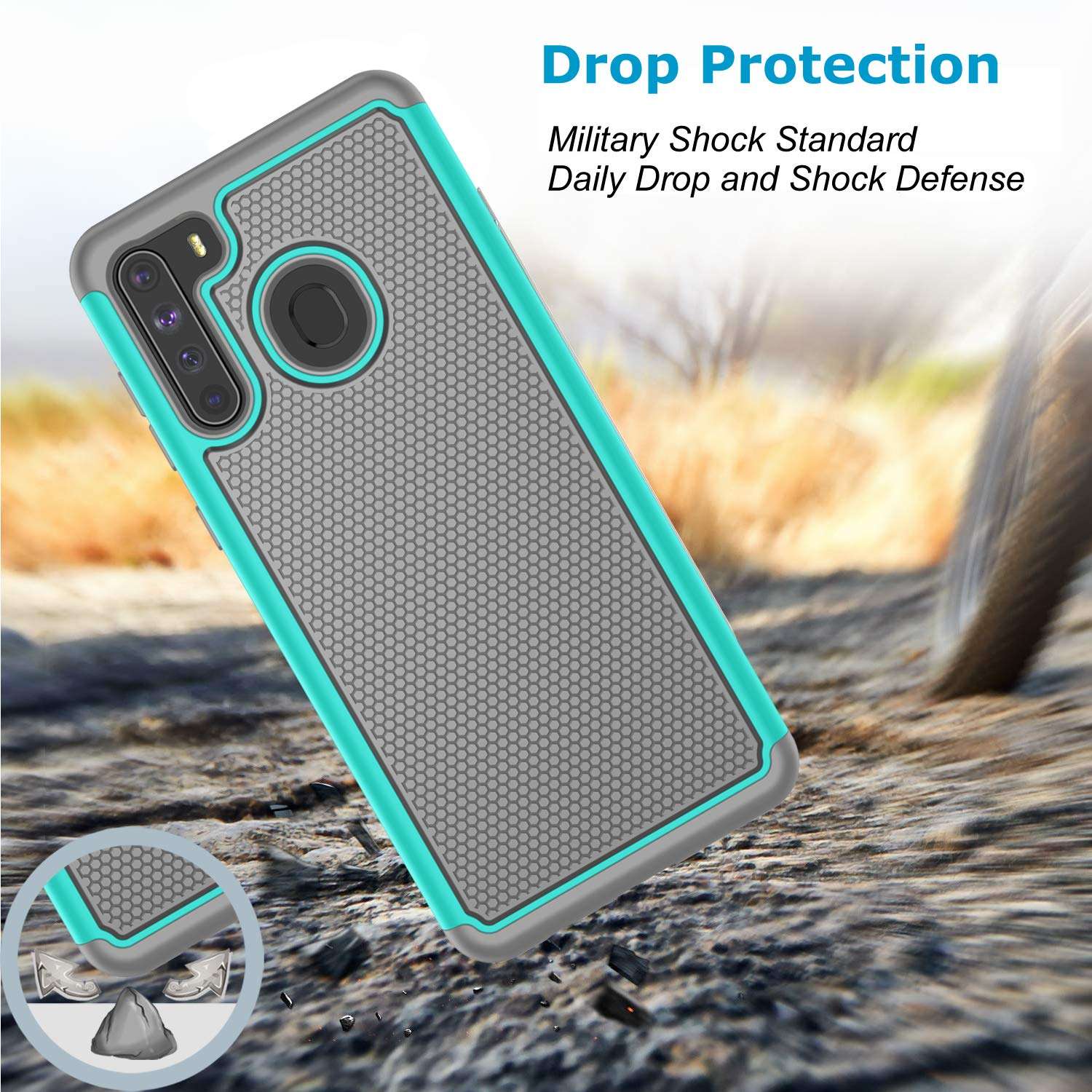 Takfox Galaxy A21 Case, Phone Case for Samsung A21, Heavy Duty Shockproof Rugged Cover Hard Plastic & Soft Silicone Dual Layer Protective Bumper Case for Samsung Galaxy A21-Turquoise 2