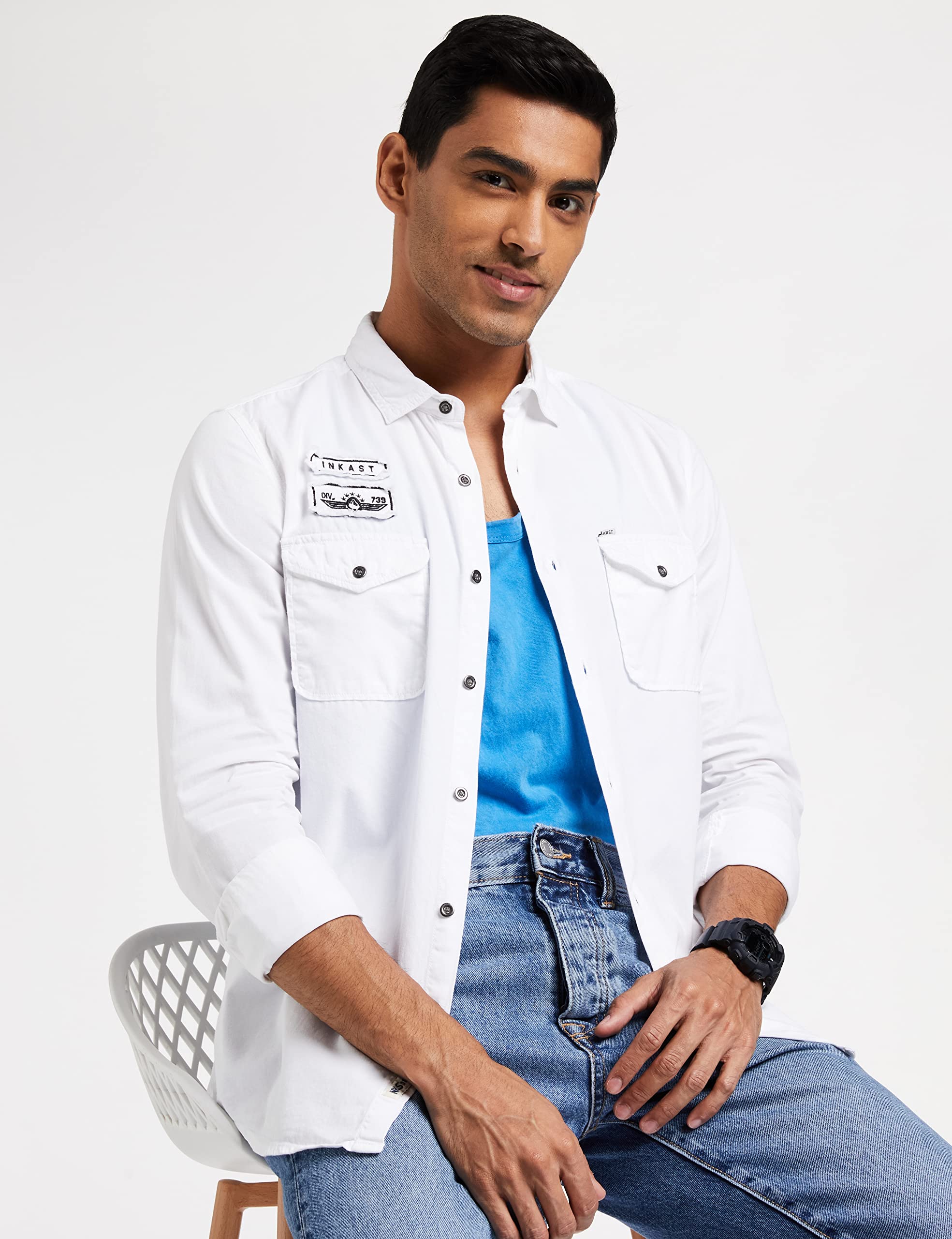 Amazon Brand - Inkast Denim Co. Men's Slim Casual Shirt (IN-S-02_White 3XL) 2