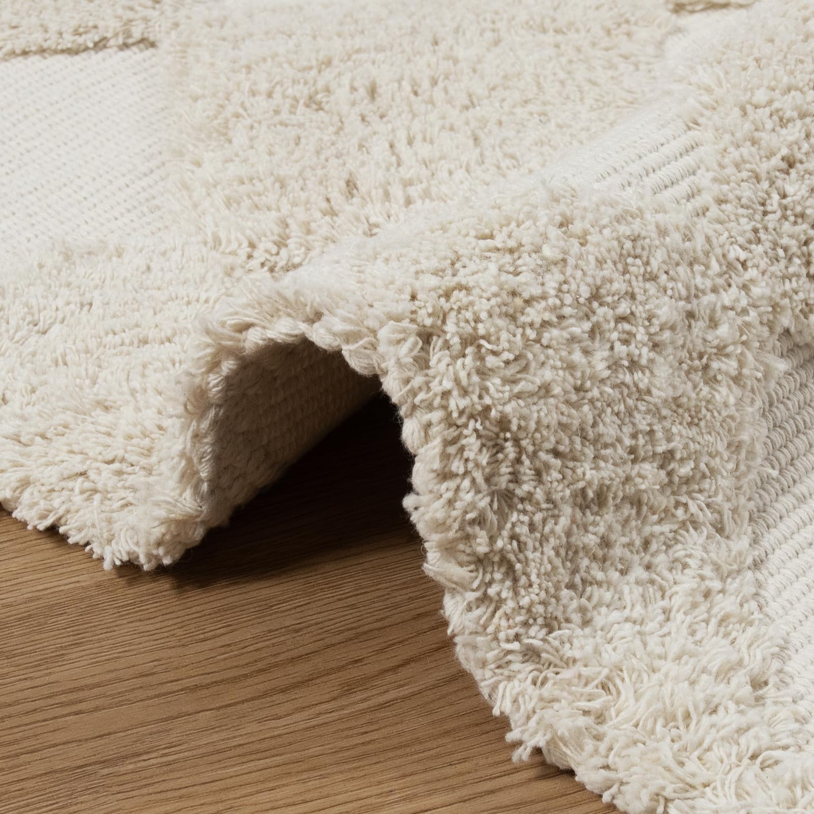 Collive Checkered Boho Runner 2x6, Modern Washable Bedside Rug, Cotton Hand-Woven Nursery Beige Kitchen Hallway Runner for Bedroom, Bathroom, Entryway, Laundry 2
