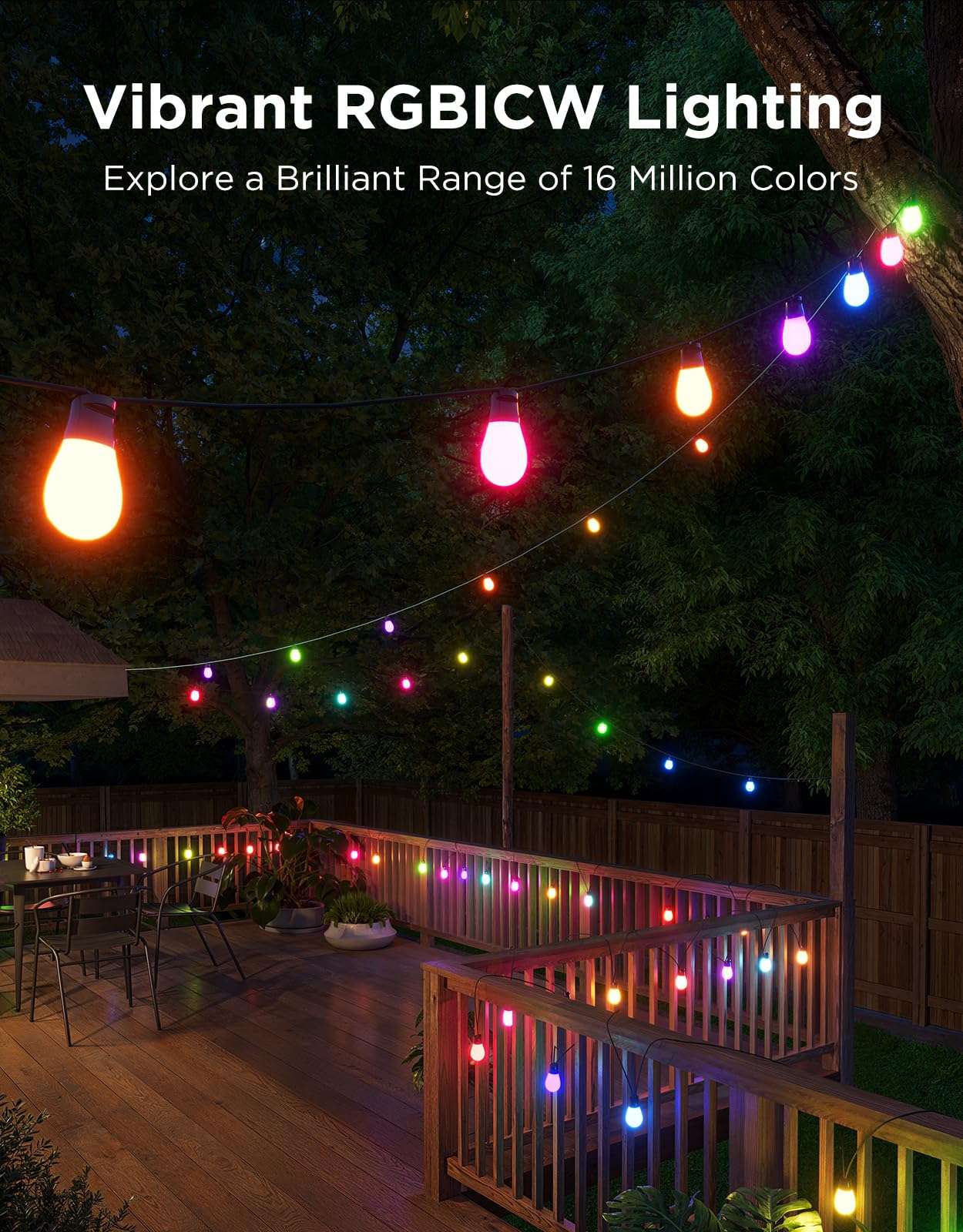 Govee S14 Bulb Outdoor String Lights 2, 48ft Smart RGBIC Warm White Patio Lights with 15 LED Bulbs, 111 Scene Modes for Outdoor Decor, Upgraded IP66 Compatible with Alexa, Google, Matter, APP Control 3