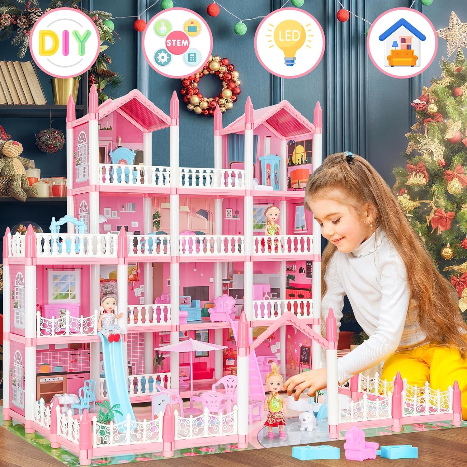Dream Doll House Playhouse Girls Toys with Furniture Accessories Gifts 5
