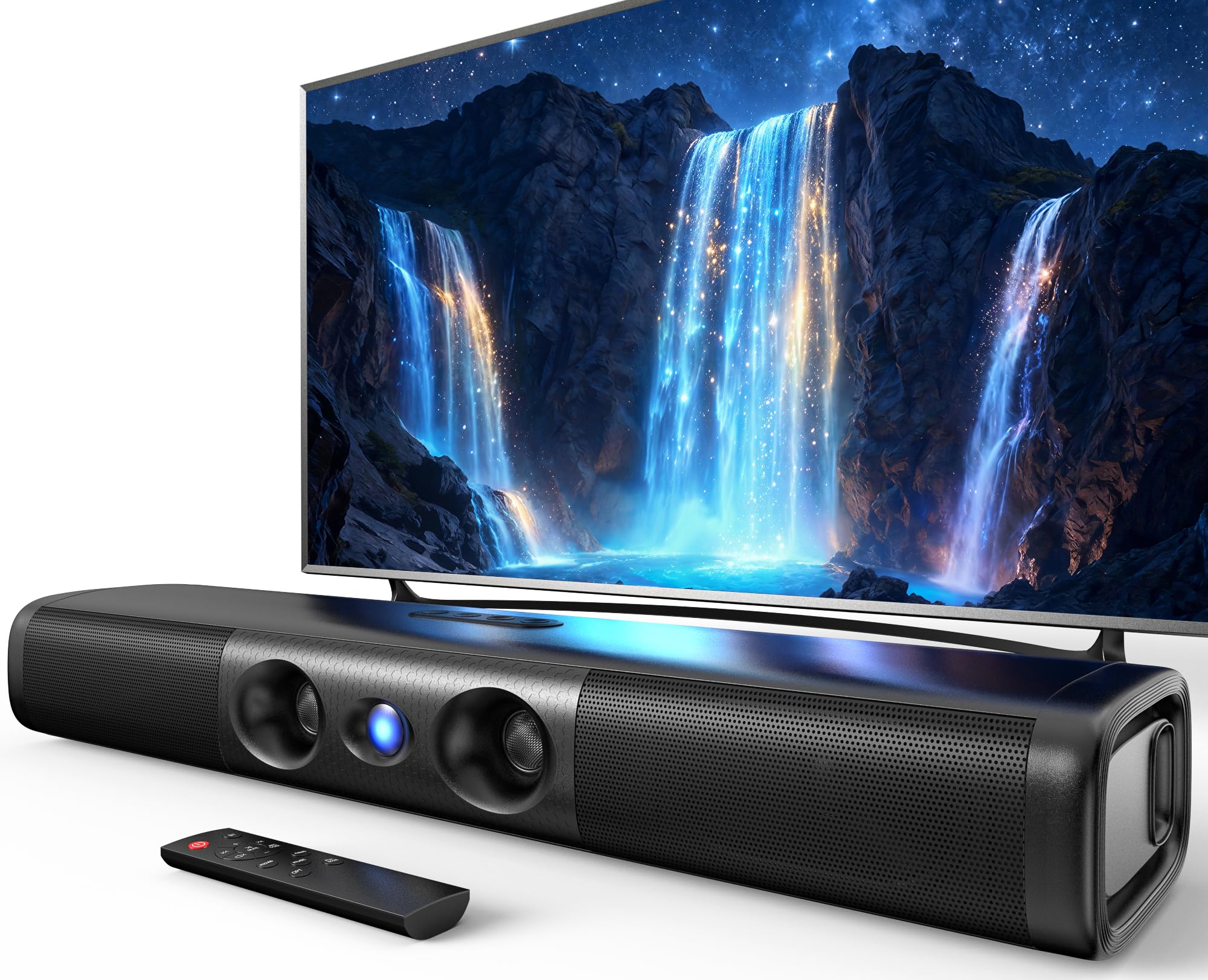 Sound Bar for Smart TV with Deep Bass & Crystal Dialogue – 60W 2.0 Channel Soundbar, Dual Woofers & Silk Dome Tweeter, Bluetooth 5.3, ARC/Optical/AUX, 17-Inch Wall Mountable for PC Projector Gaming