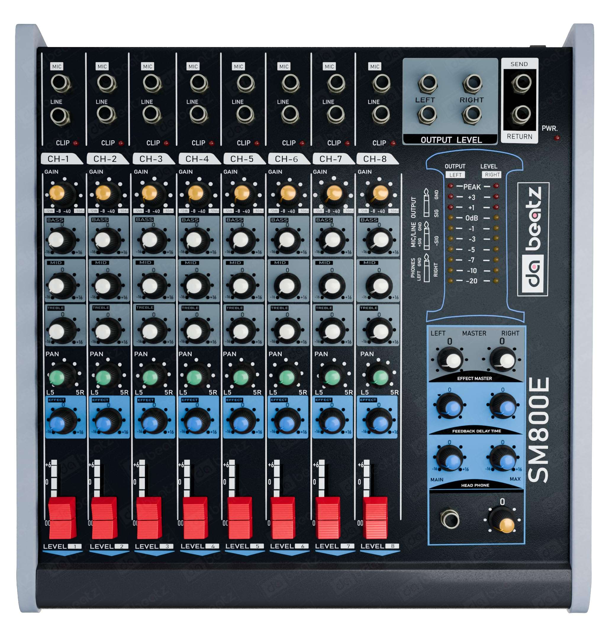 DaBeatz SM800E Professional 8 Channel Audio Mixer, Stereo Echo DJ Sound Mixer for Parties, Stage Effects, Weddings, Karaoke & Studio Recording,Diwali Giving Your Occasion an Impressive Output 1