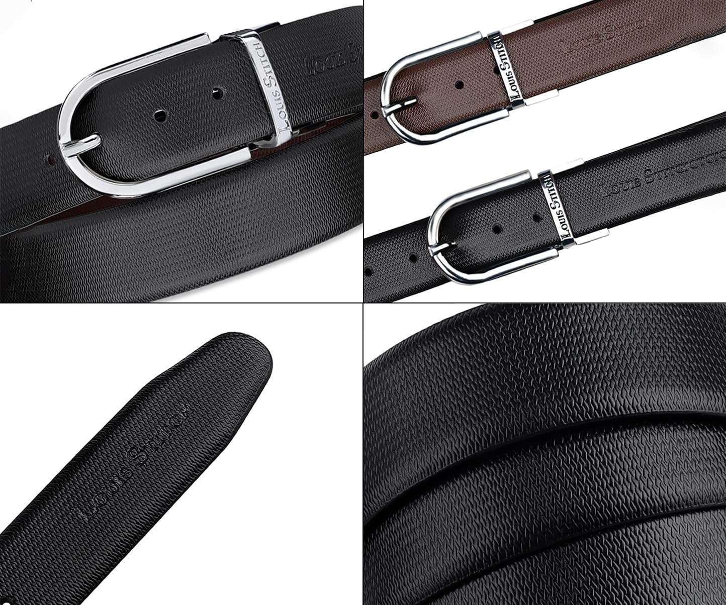 LOUIS STITCH Men's Italian Leather Reversible Belt 1.25 inch (35mm) Handcrafted Formal Waist Strap with Chrome Buckle Belt for Men Gents Boys (Black/Brown) (BE-DCCH) (Size-40) 6