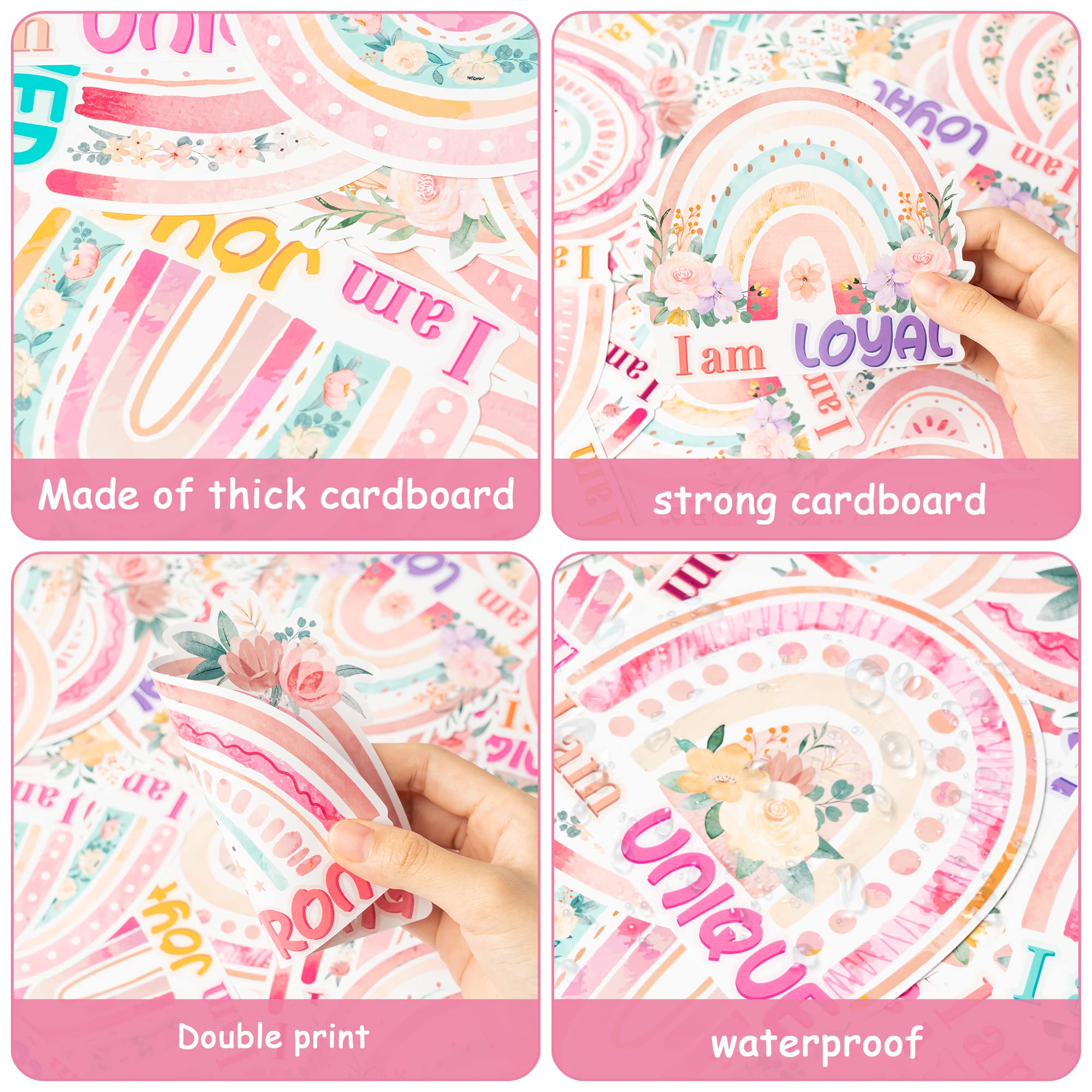 CY2SIDE Motivational Cutouts Bulletin Board - 63pcs Boho Rainbow Positive Sayings Cutouts with Flower Growth Mindset Inspirational Quotes for School Classroom Bulletin Board Decoration 3