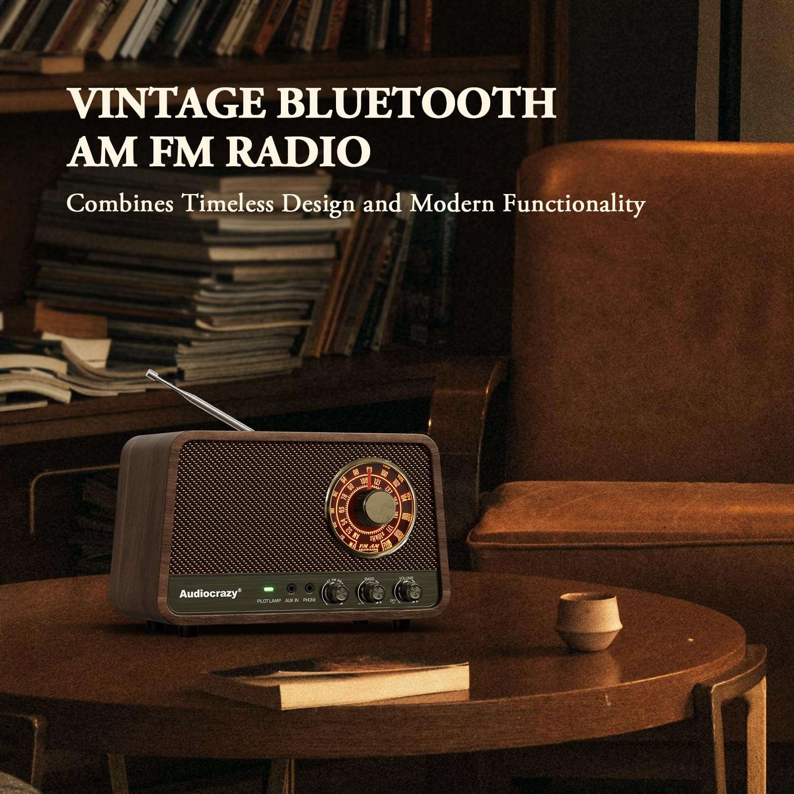 Audiocrazy Vintage Wooden AM FM Radio + Portable Pocket AM FM Radio 3