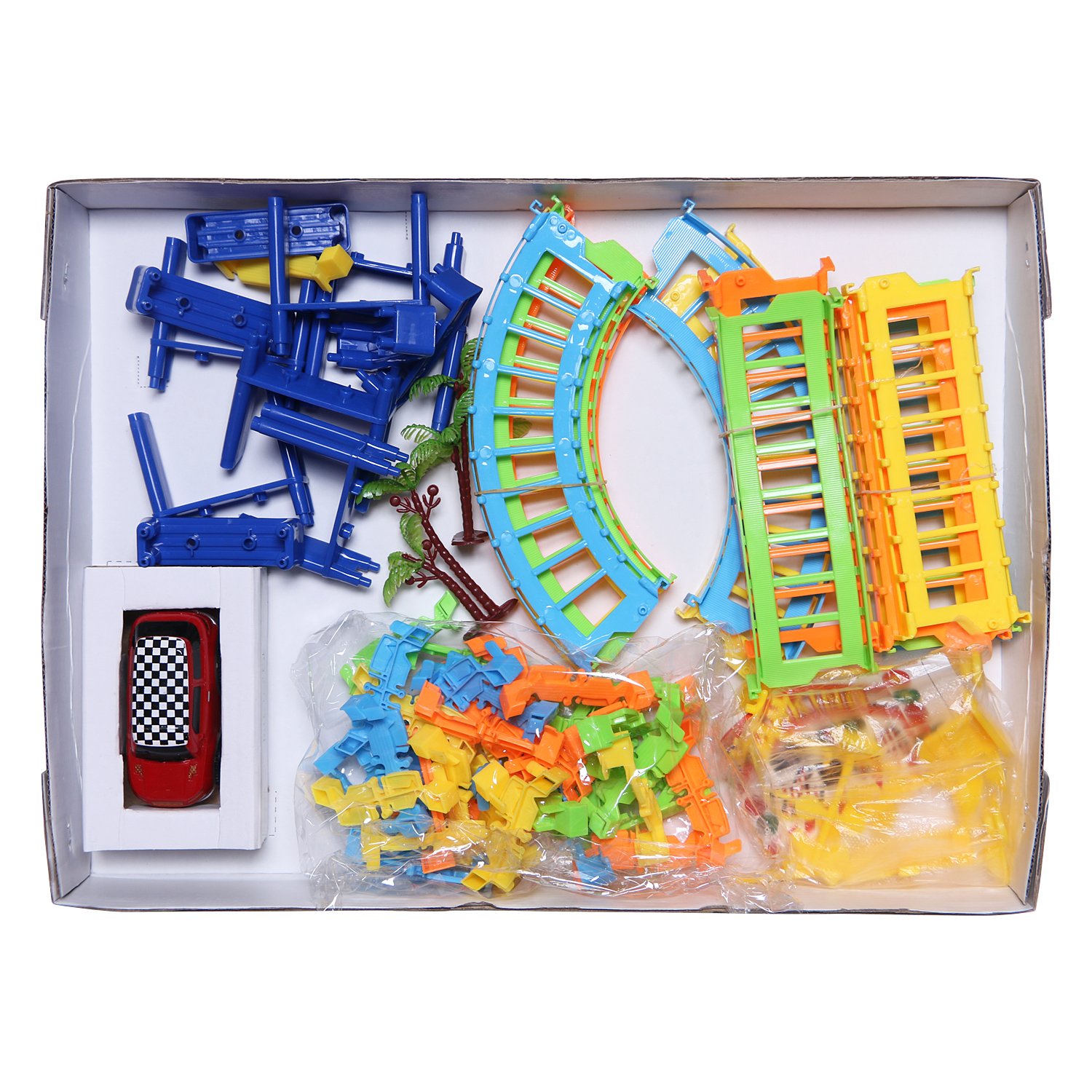 Simon - Shuttle Track Set Toy CAR - 18 Pieces. Multi Color Building Bricks Educational Vehicles Toy Gift Set for Kids. 3