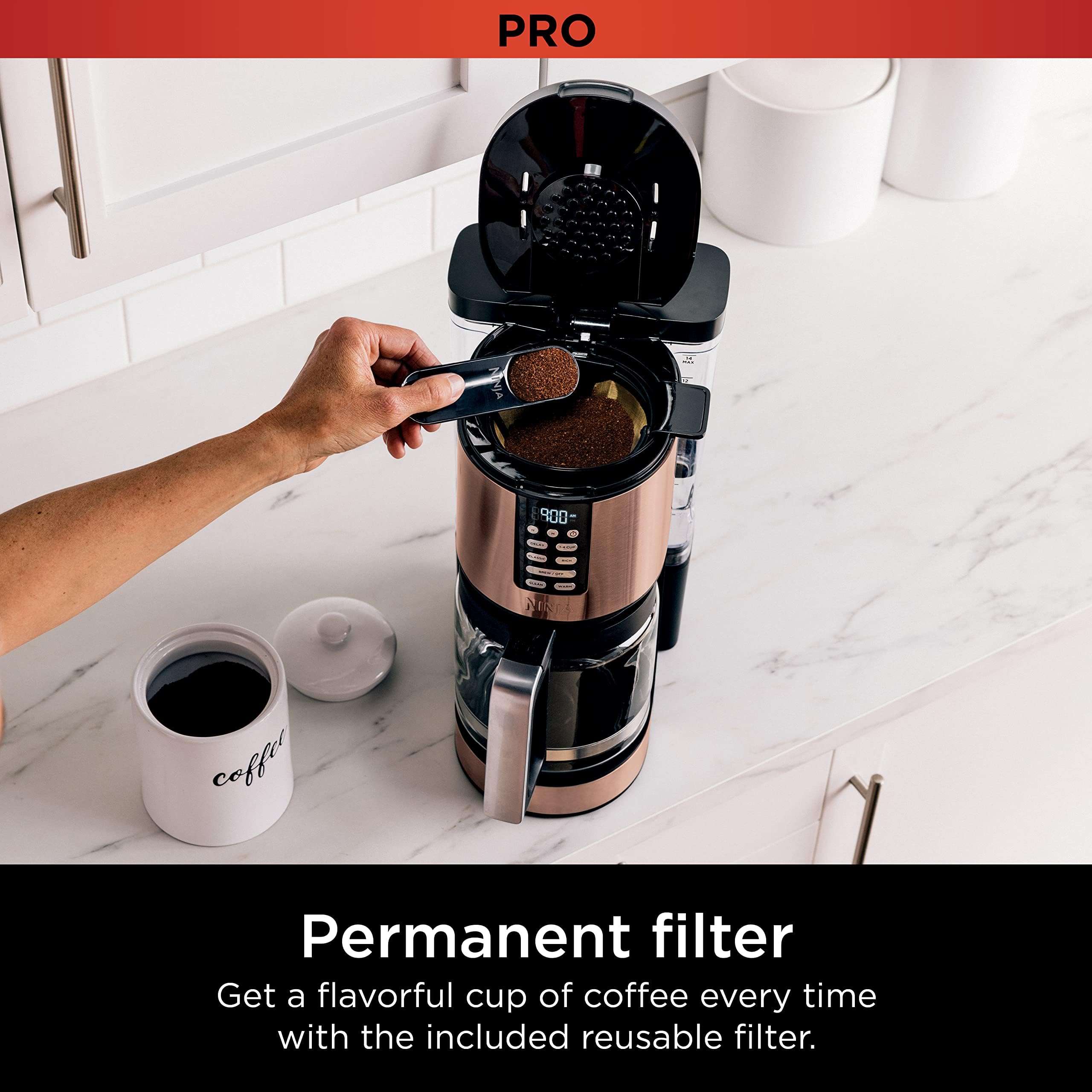 Ninja Programmable XL 14-Cup Coffee Maker PRO with Permanent Filter, 2 Brew Styles Classic & Rich, Delay Brew, Freshness Timer & Keep Warm, Dishwasher Safe, Copper, DCM201CP 5