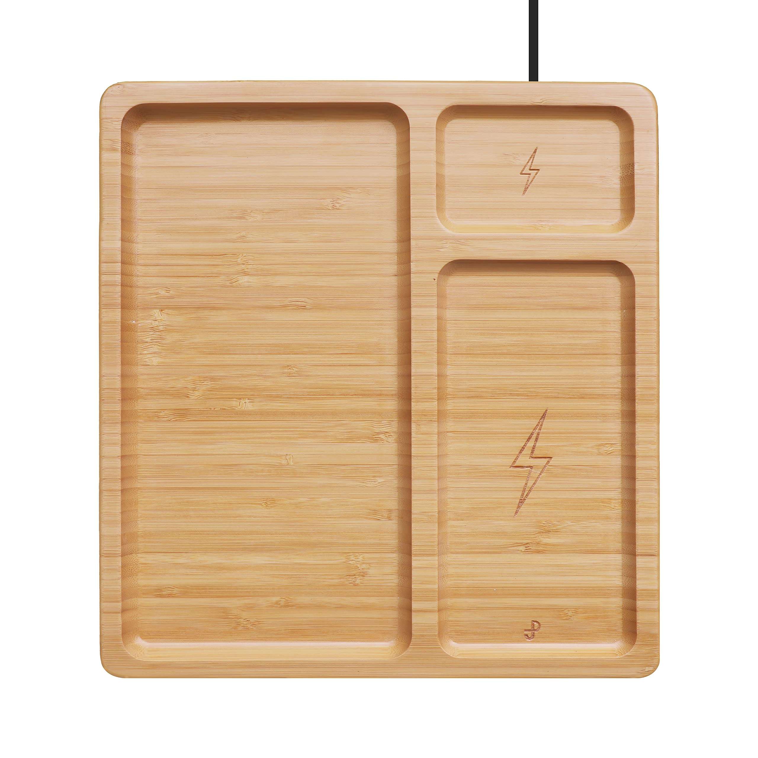 [PJ Collection] Bamboo Organizer Valet Tray with Wireless Charging, Desk and Night Stand Organizer, 3 in 1, 15W and 5W Charging Station, Compatible with Wireless Charging Phone, Air_Pods Pro/2/3… 1