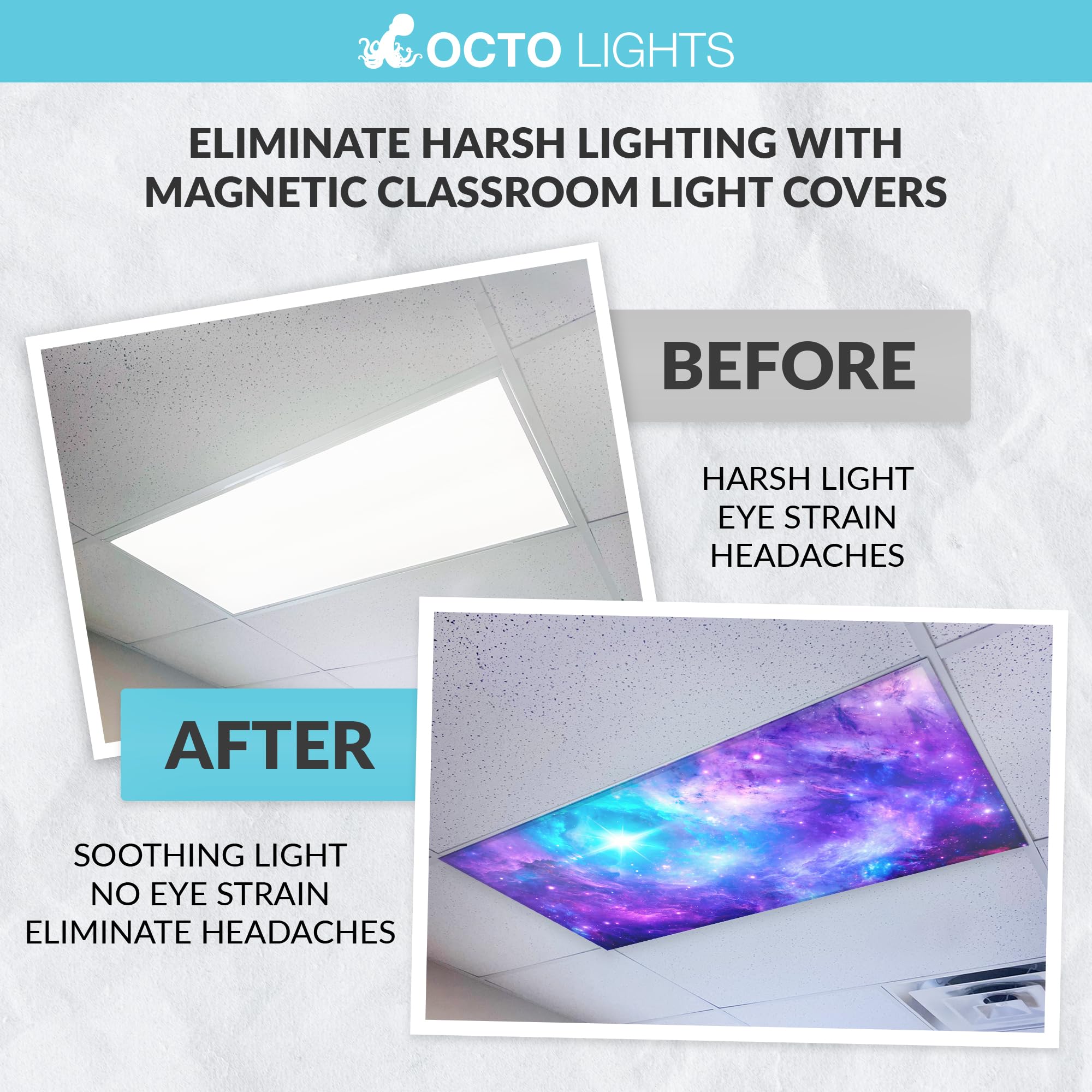 Magnetic Fluorescent Light Cover for Ceiling Lights Classroom 2x4 - High Resolution Magnetic Office Light Filter (Pack of 1) - Improve Focus, Eliminate Headaches & Eyestrain - Astronomy 5