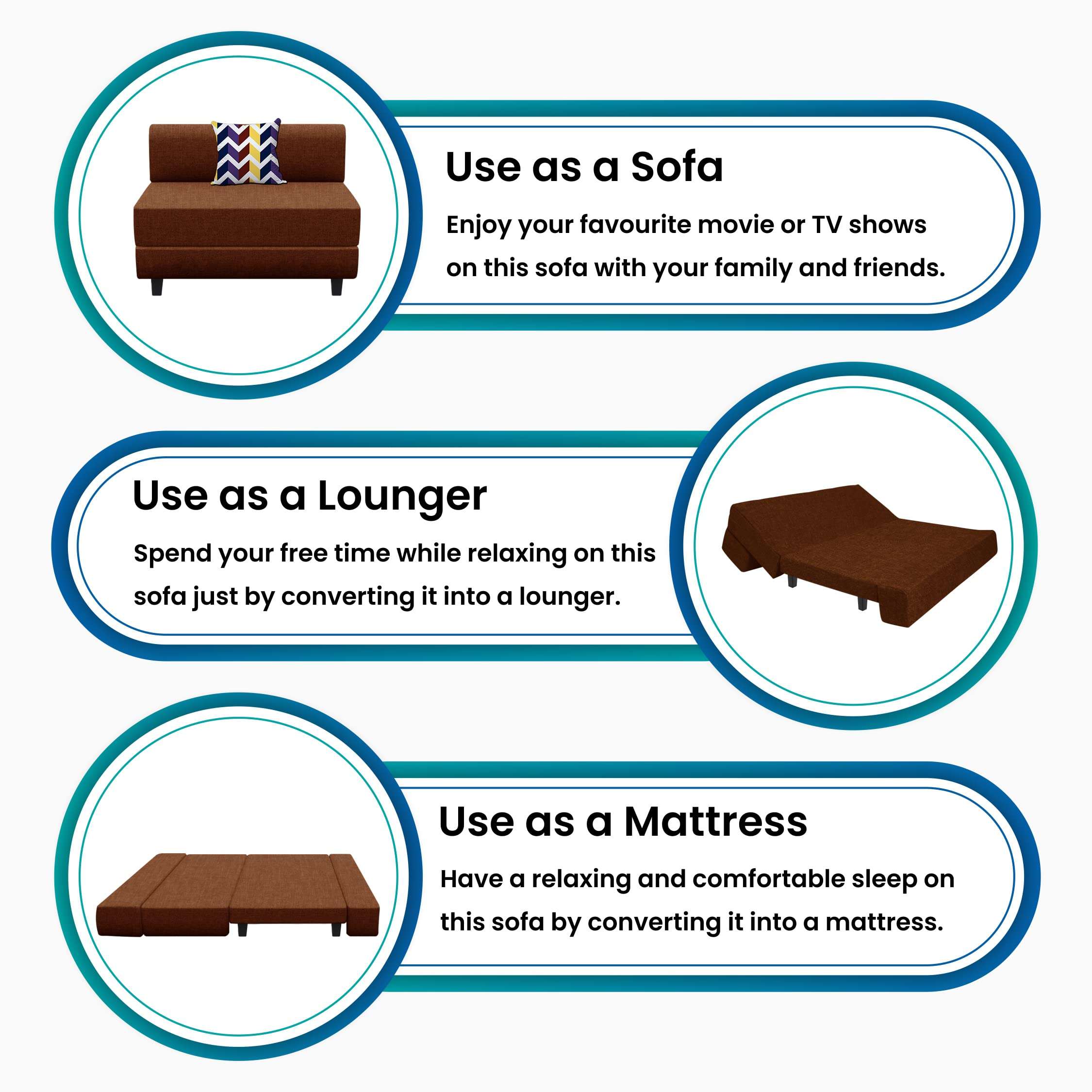 FURNITURE KI FACTORY 1-Seater Jute Fabric Folding Leg Sofa Cum Bed/Mattress with Washable Cover Perfect for Guests |Brown-Color- 3x6 Feet 6