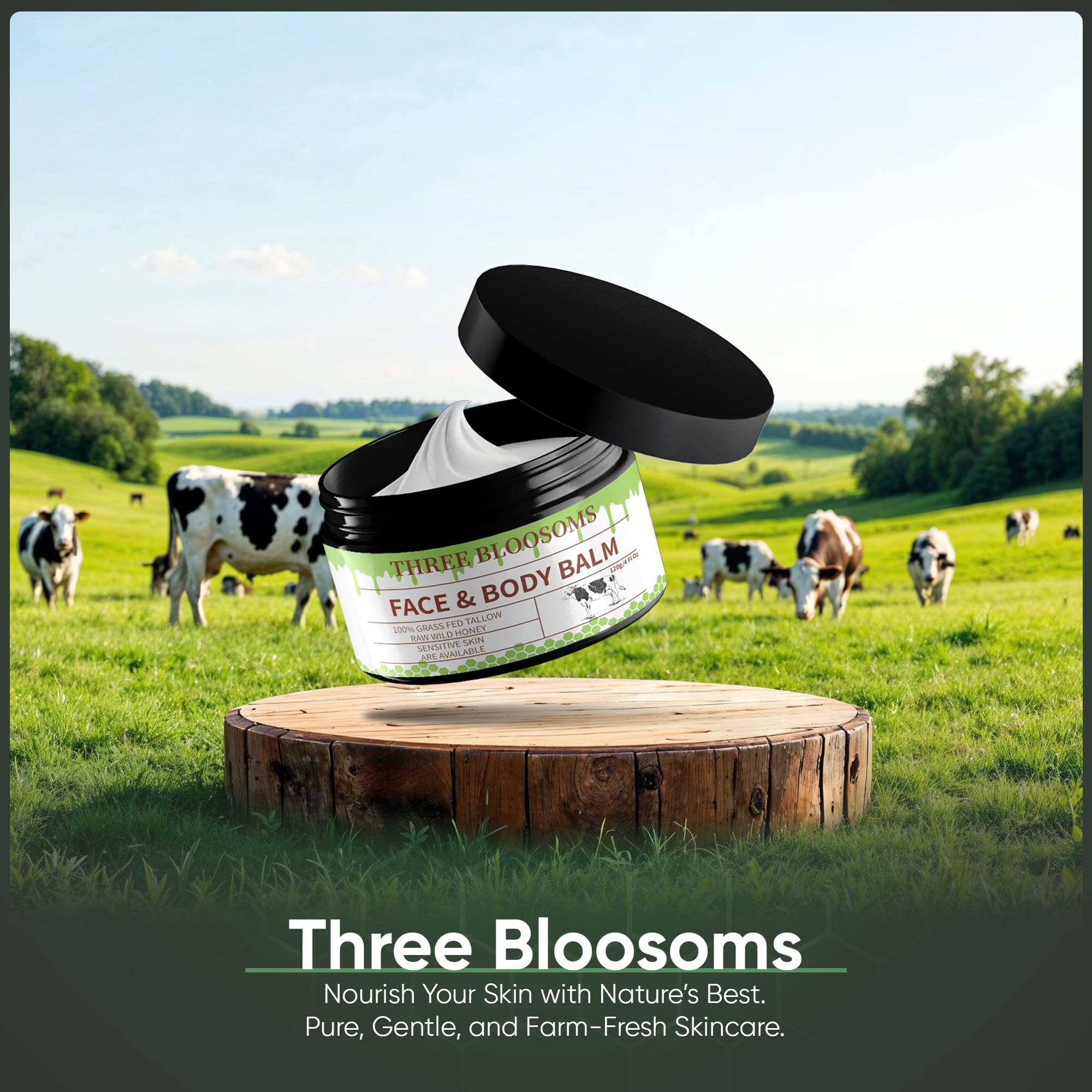 Three Bloosoms Organic Beef Tallow for Face and Skin, 100% Natural Honey Tallow Balm Body Cream for Skin Moisturizing, Nurishing and Long Lasting, Anti-Wrinkle, Improves Skin Softness 6
