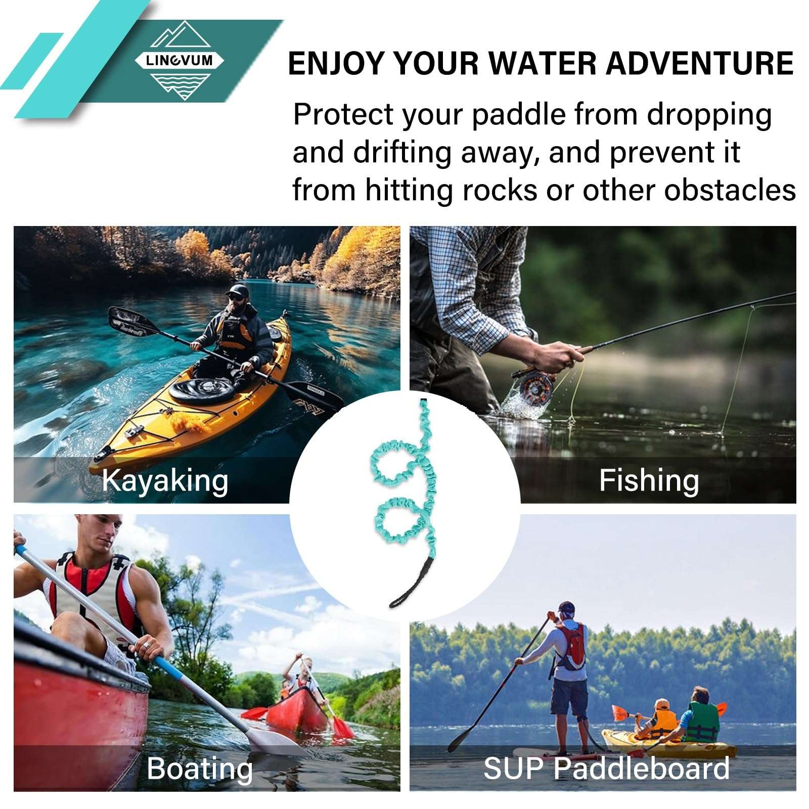 LINGVUM Kayak Paddle Leash Stretchable Paddle Strap Coiled Lanyard Rope for Kayaking Canoing Boating, Fishing Poles Rods, Kayak Paddle Accessories 6