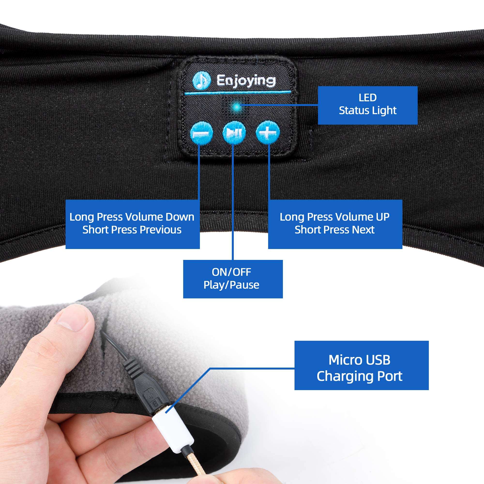 Bluetooth Fleece Ear Warmer Headband Headphones - Bluetooth Winter Ear Muffs Warm&Cozy Headband for Men Women Sleep Headphones - Running Headband with Speakers Microphones for Outdoor Sports Sleeping 5