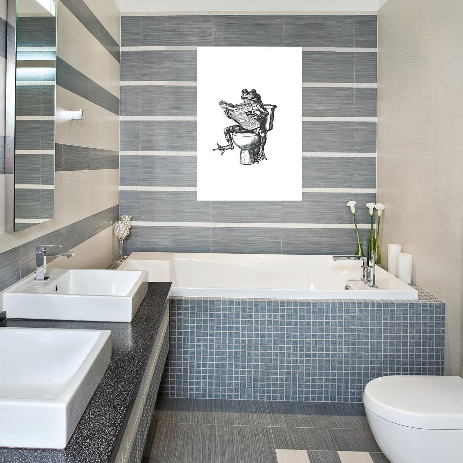Generic Funny Frog Wall Art - Retro Frog on Toilet Reading Newspaper - Canvas Art Print - Black and White - 8x12 Inch - Unframed - Bathroom Decor 6