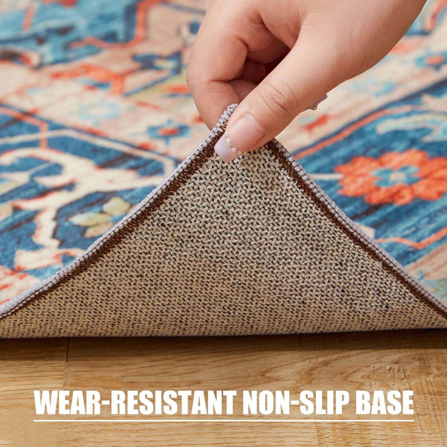 OdentBlca Washable Rug，4x6 Boho Tribal Ultra-Thin Area Rug, Soft Non Slip Non-Shedding Carpet for Dining Room Bedroom Living Room Decor 5