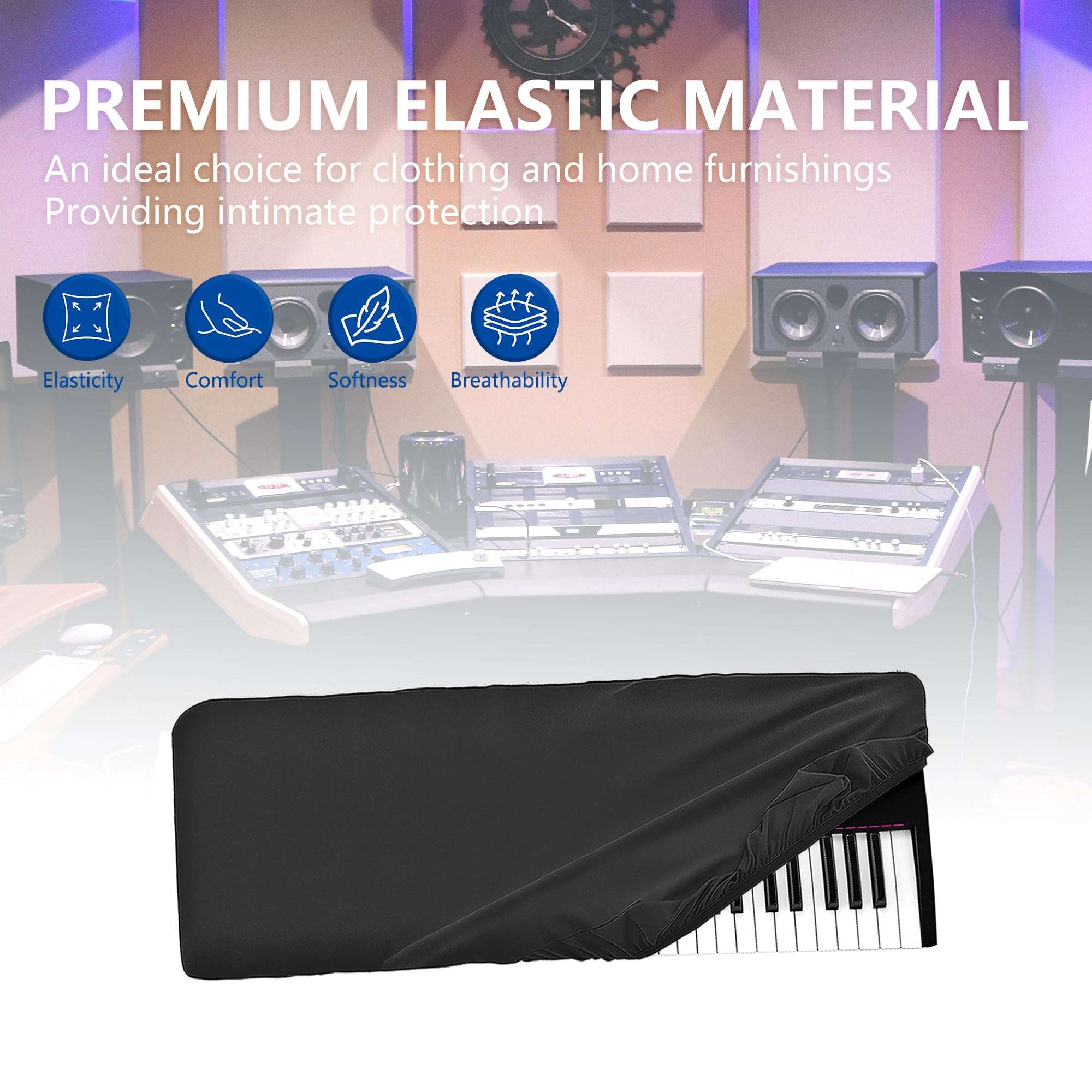 Musiin 61 keys piano keyboard dust cover, compatible with Native Instruments KONTROL S61,V-COMBO VR-09-B,M-Audio Oxygen 61, Luxury Chinlon Anti-dust & Scratch-proof, Smooth Touch & Custom Fit 6