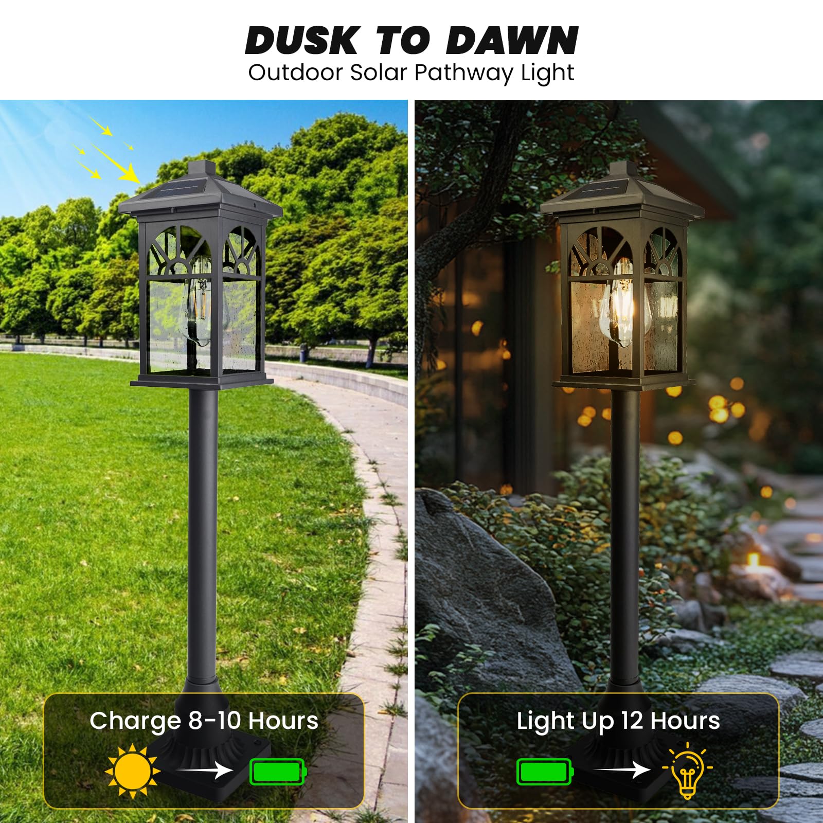 Jafinou 31" Solar Pathway Lights Outdoor, Black Aluminum Bollard Lighting with Remote Control - Dusk to Dawn LED Post Light, IP44 Waterproof for Lawn, Patio, Driveway & Backyard Decor (Bulb Included) 4
