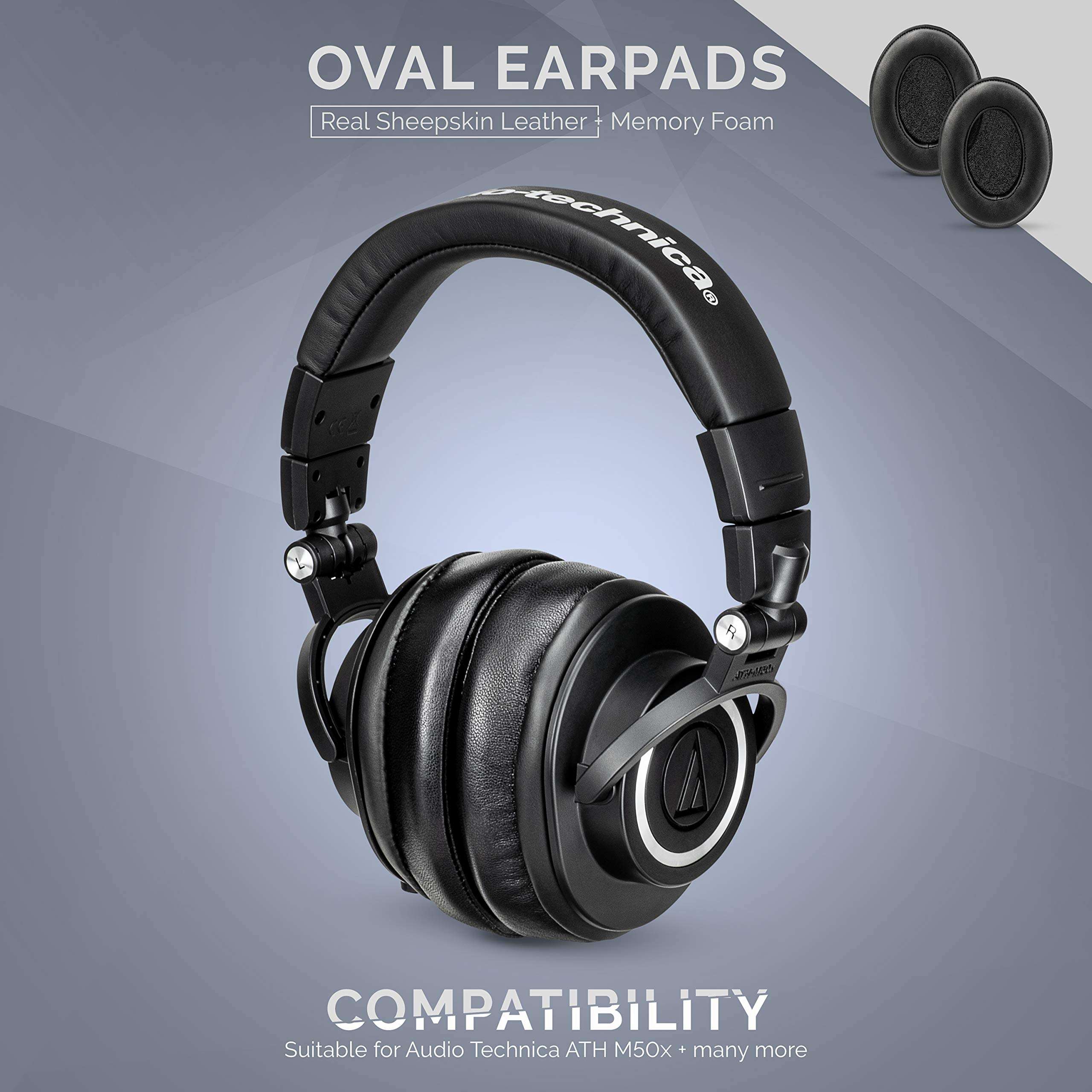 Brainwavz Sheepskin Ear Pads for ATH M50X, M50XBT, M40X, HyperX, SHURE, Turtle Beach, AKG, ATH, Philips, JBL, Fostex Replacement Memory Foam Earpads & Fits Many Headphones (See List), Leather Oval 5