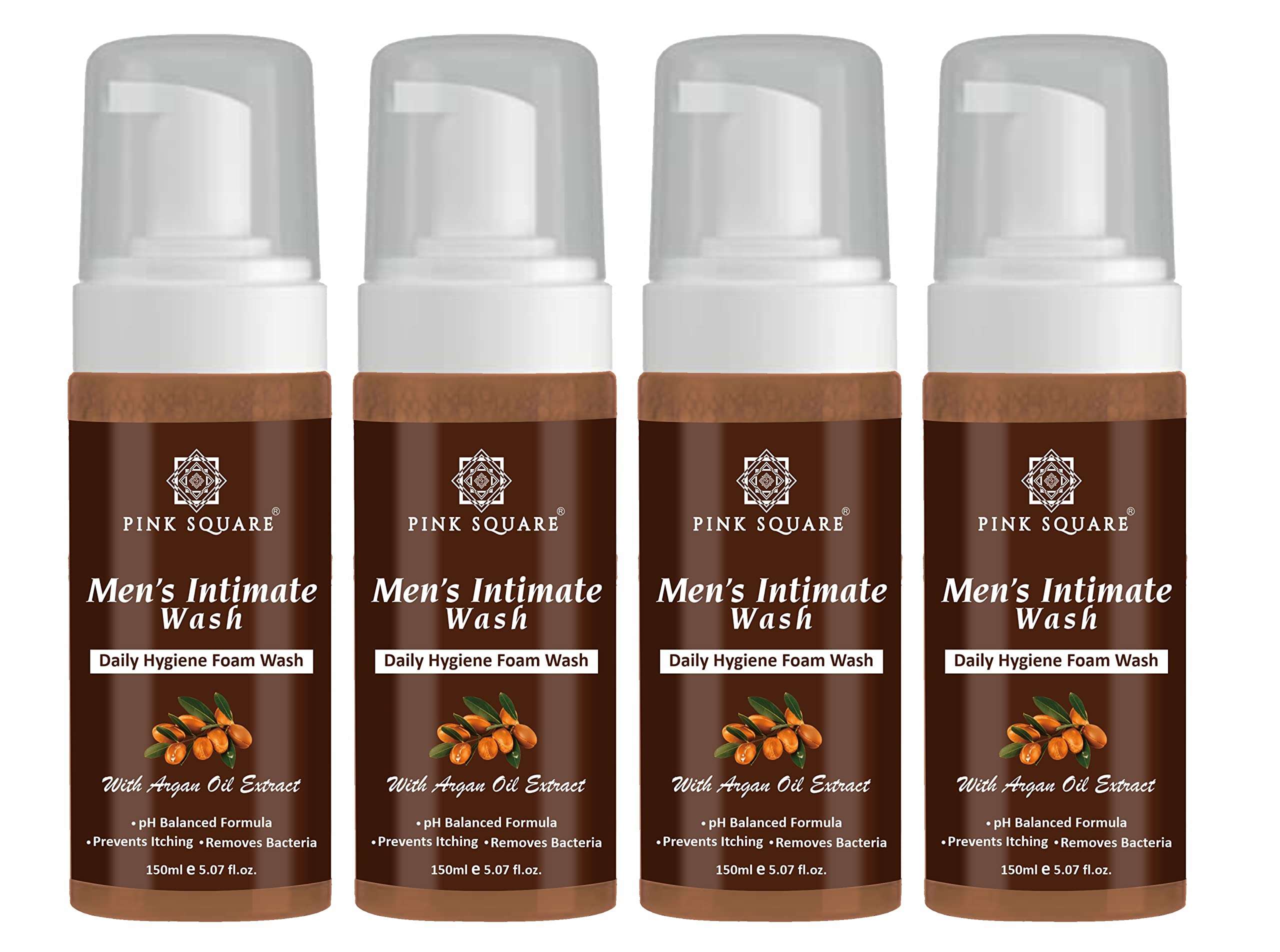 Pink Square Natural Men's Intimate Wash with Argan Extract Maintain PH Balance Intimate Daily Care| Better Private Parts Hygiene Body Wash Anti-Bacterial Pack of 4 of 150 ML (600 ML) 1