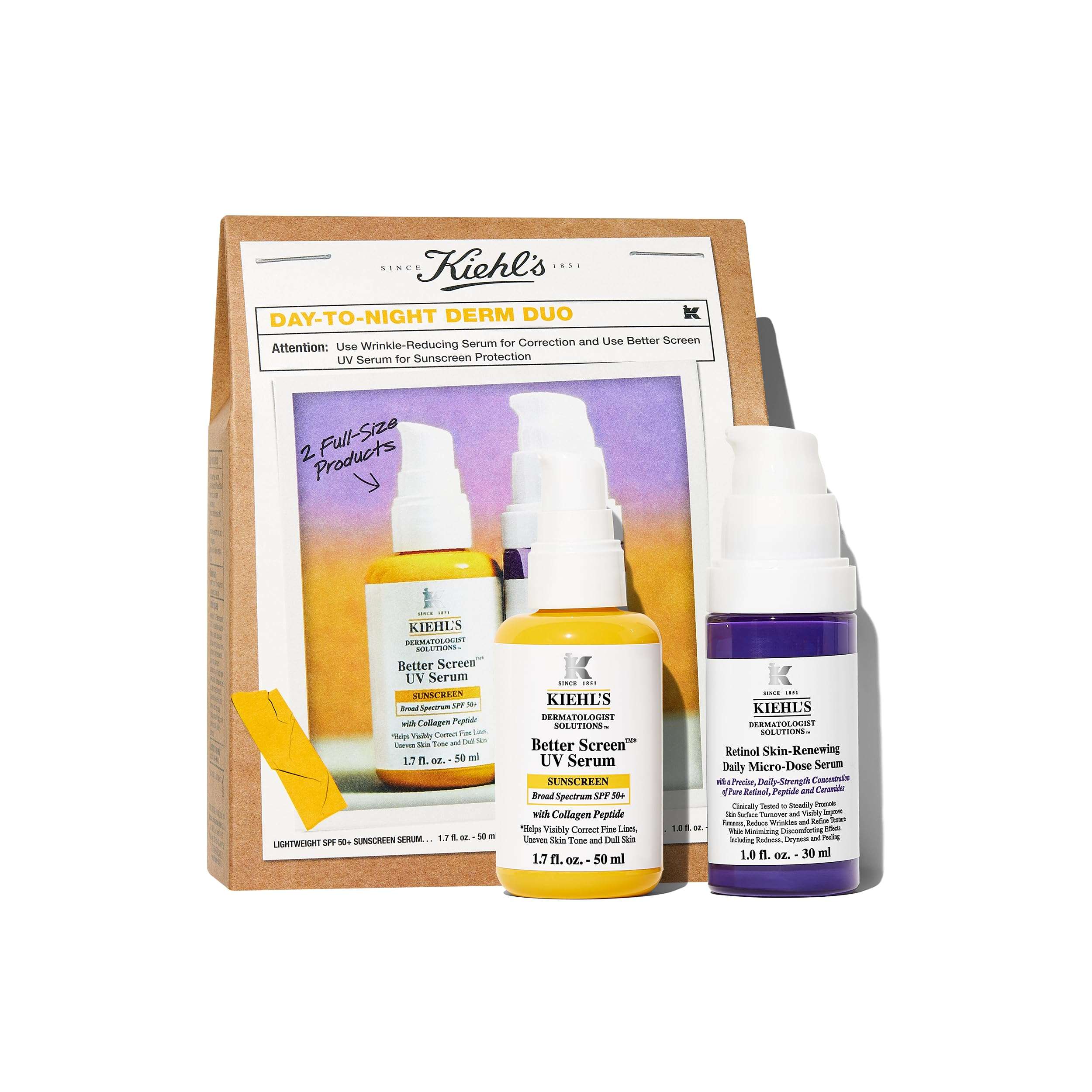 Kiehl's Anti Aging Skincare Set - $108 Value including Lightweight Sunscreen and Anti-Aging Retinol Serum - For Wrinkle Reduction and SPF Protection 1