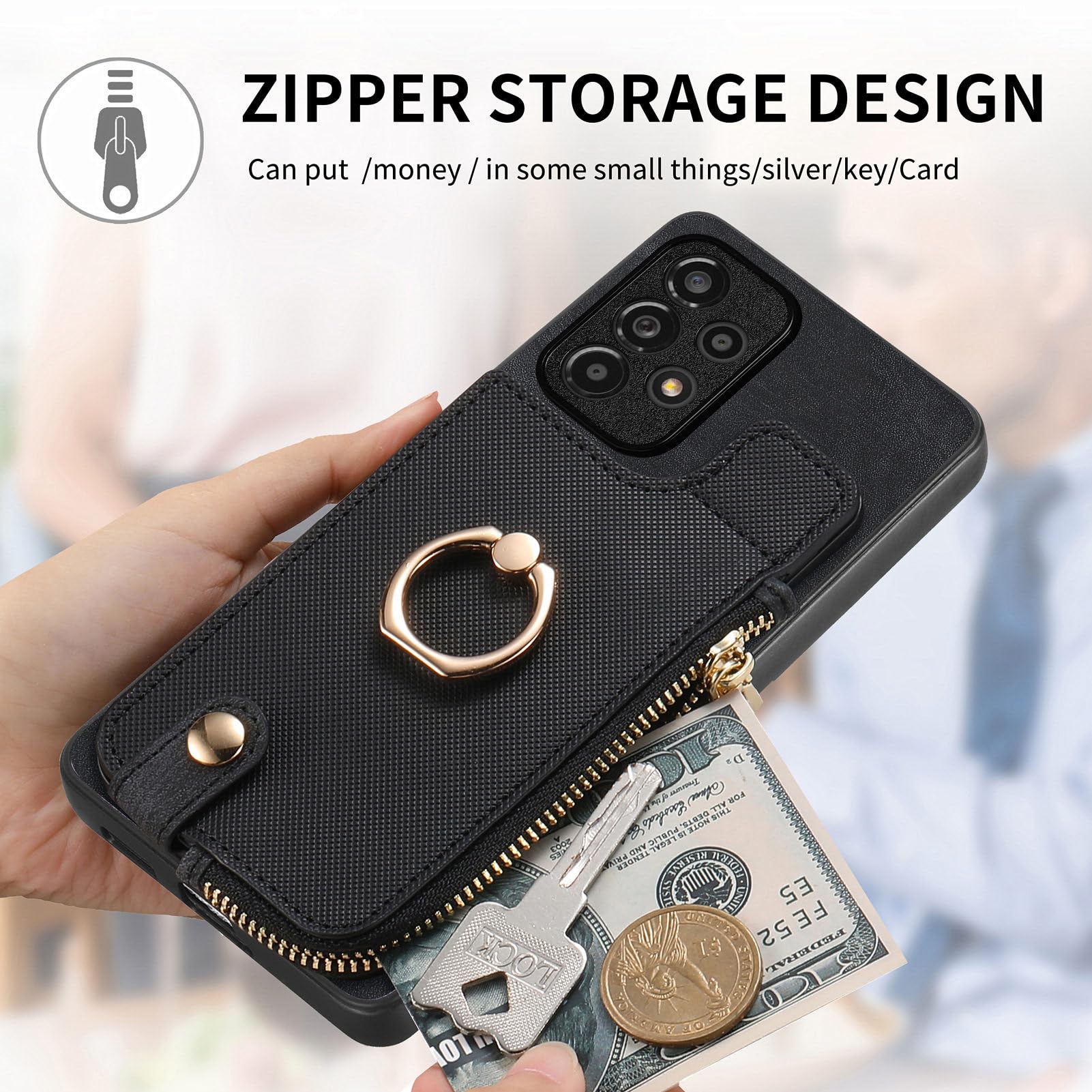 Asuwish Phone Case for Samsung Galaxy A53 5G Wallet Cell Cover with Tempered Glass Screen Protector Ring Stand Card Holder A 53 G5 53A SM A536U 6.5" 2022 Women Men Girls Black 6