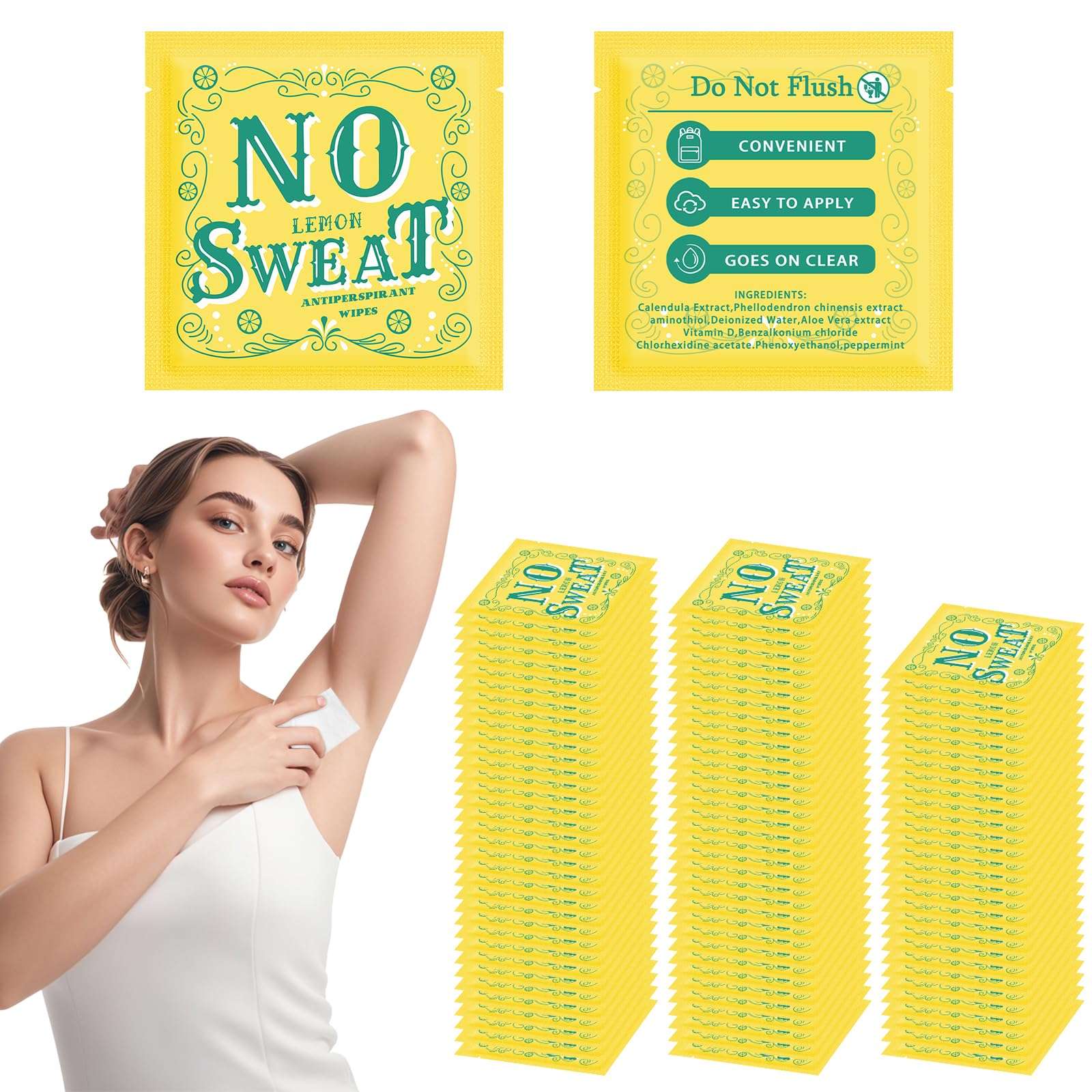 BUAEL 100 pieces of antiperspirant deodorant wipes and body wipes individually wrap underarm underarm sweating Lemon and travel to clean skin for female male teenagers 1