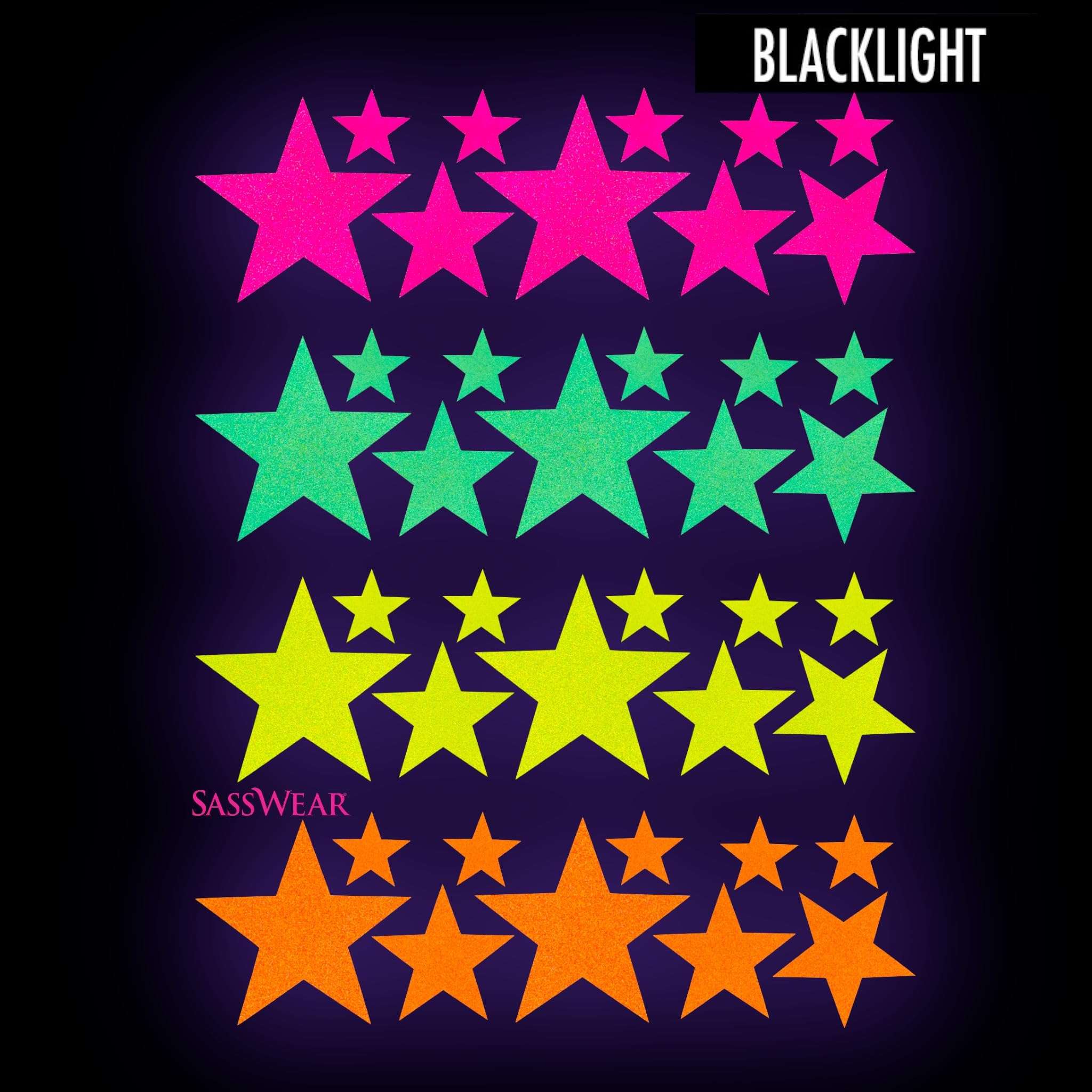 Sasswear Blacklight Body Stickers - Neon Fashion Accessories for Raves, Festivals and Glow Parties, 40/pk (Star) 4