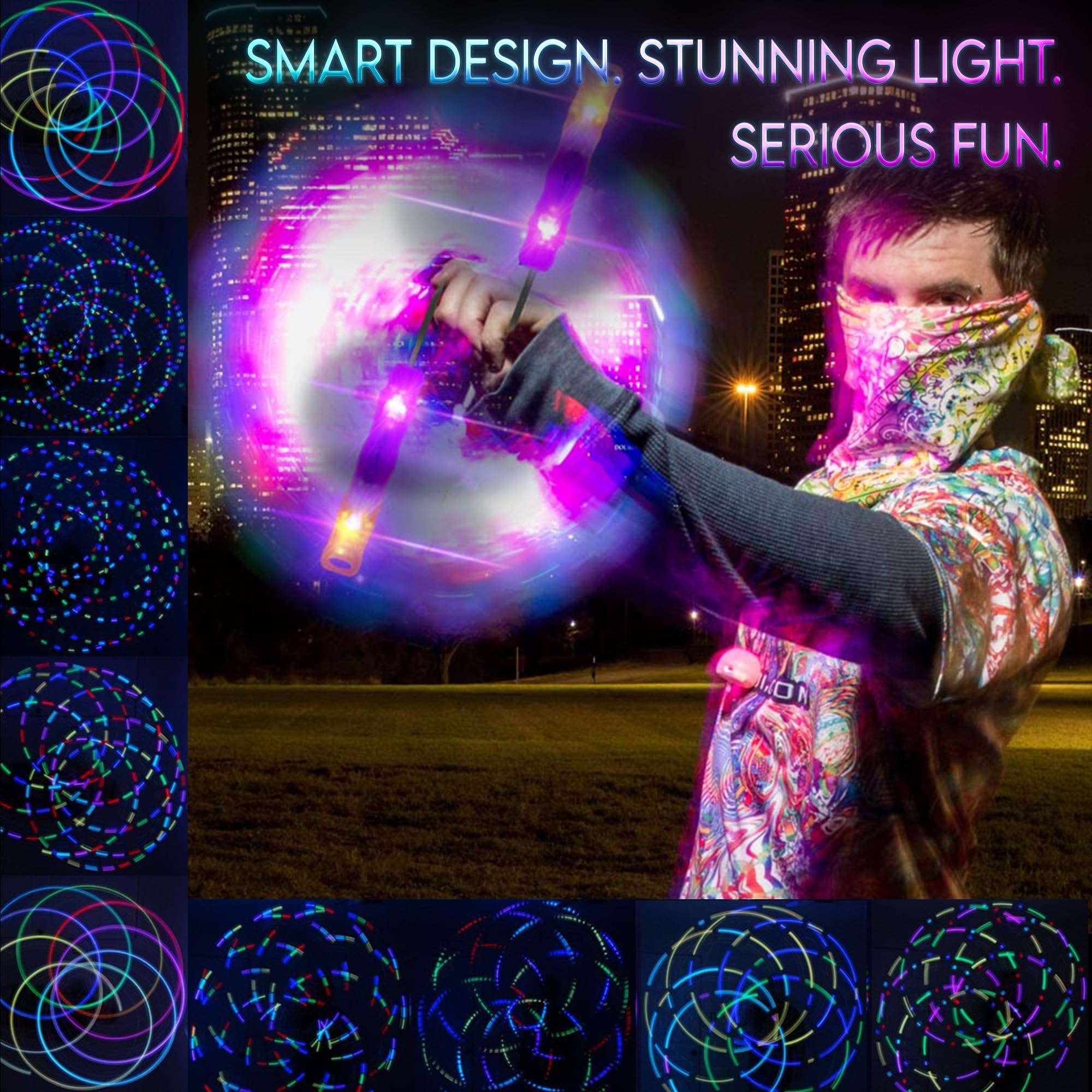 UltraPoi HelixPoi Set - Helix Poi w/Non-LED Knob Handles - 70+ Brilliant Color Modes & Patterns - LED Poi Glow Stick Lights w/Soft Durable Cases & Adjustable Leashes - Flow Arts Light Spinning Toy 2