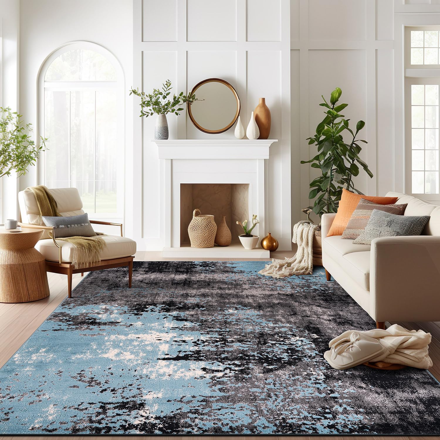 Rugshop Contemporary Abstract Splash Non Shedding Soft Ideal for Living Room,Bedroom,Kitchen Runner Rug 2' x 7' Yellow 1