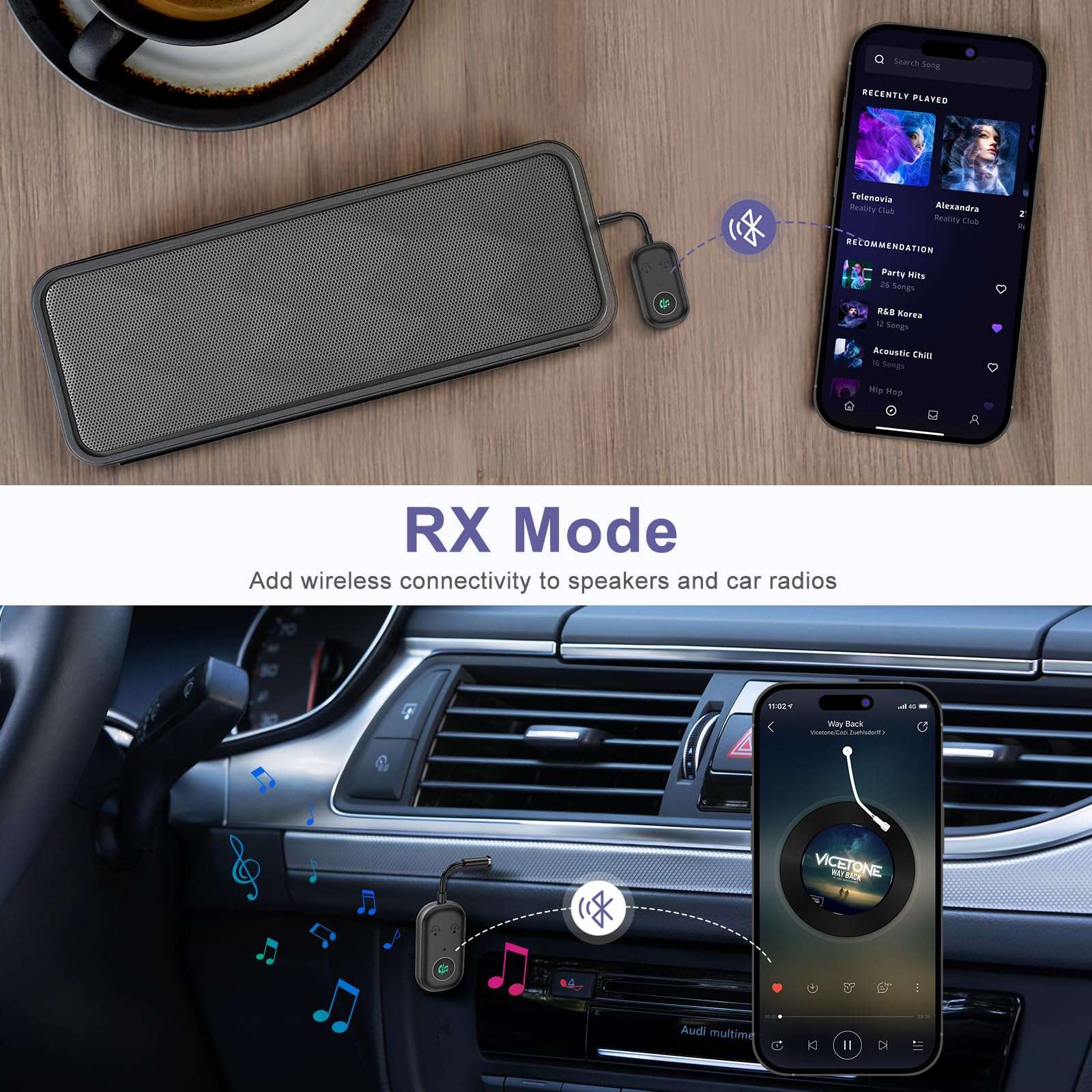 JXTZ Bluetooth Transmitter Receiver, 2-in-1 Dual Connect Bluetooth 5.3 Adapter for Headphones, 3.5mm Bluetooth Aux Adapter for Car, Plug and Play Wireless Audio Adapter for Airplane TV Speaker Gym 3