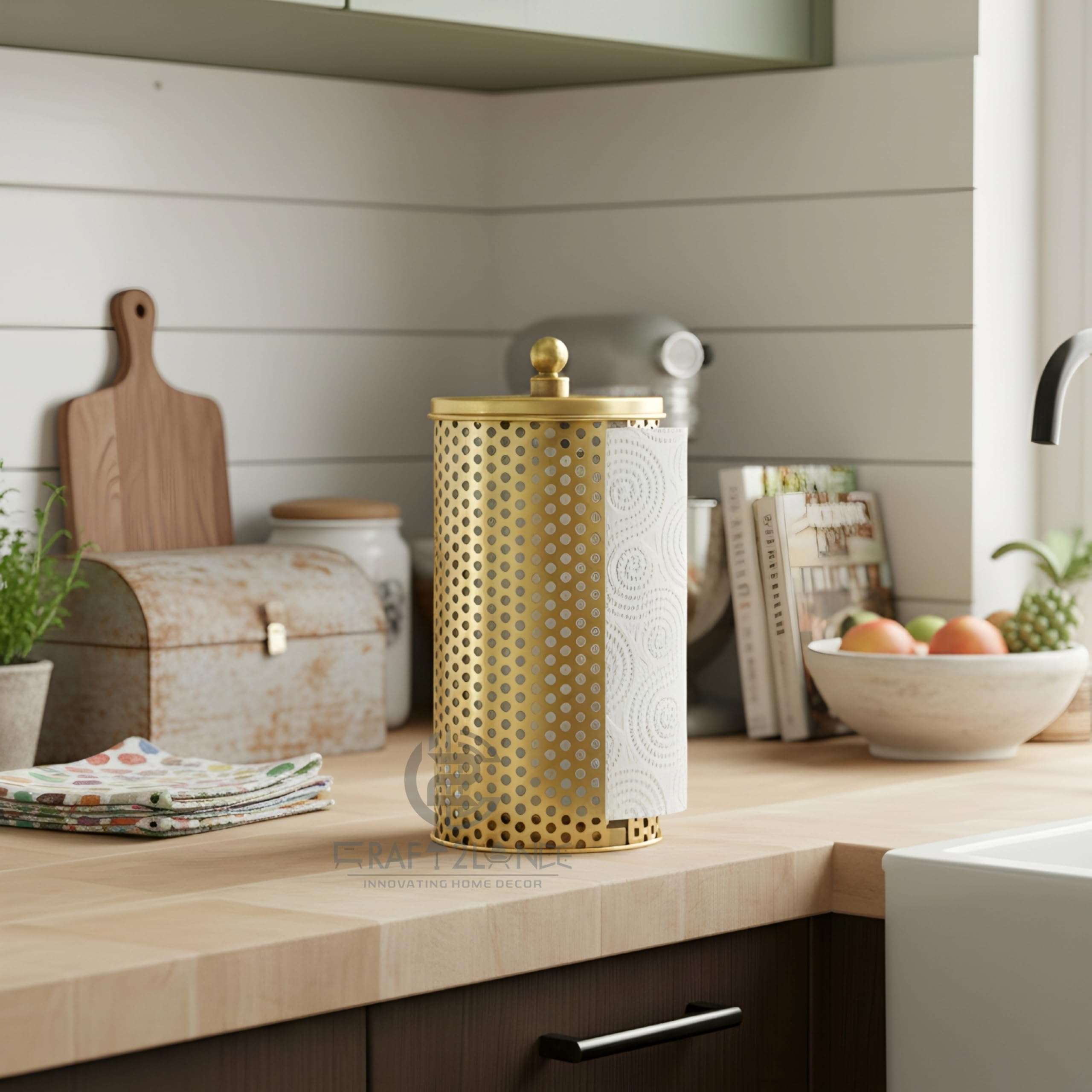 Craft2lance Metal Gold Tissue Roll Paper Holder/Paper Towel Holder for Home, Kitchen Paper Roll Dispenser for Bathroom and Dining Table (Gold) 5