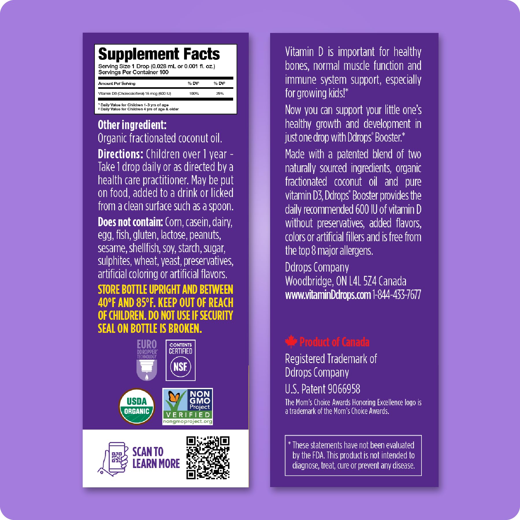Ddrops Kids Booster 600IU 100 Drops - Daily Liquid Vitamin D for Kids. Support Strong Bones & Immune System in Children. No Preservatives, No Sugar, Non-GMO, Allergy-Friendly 3