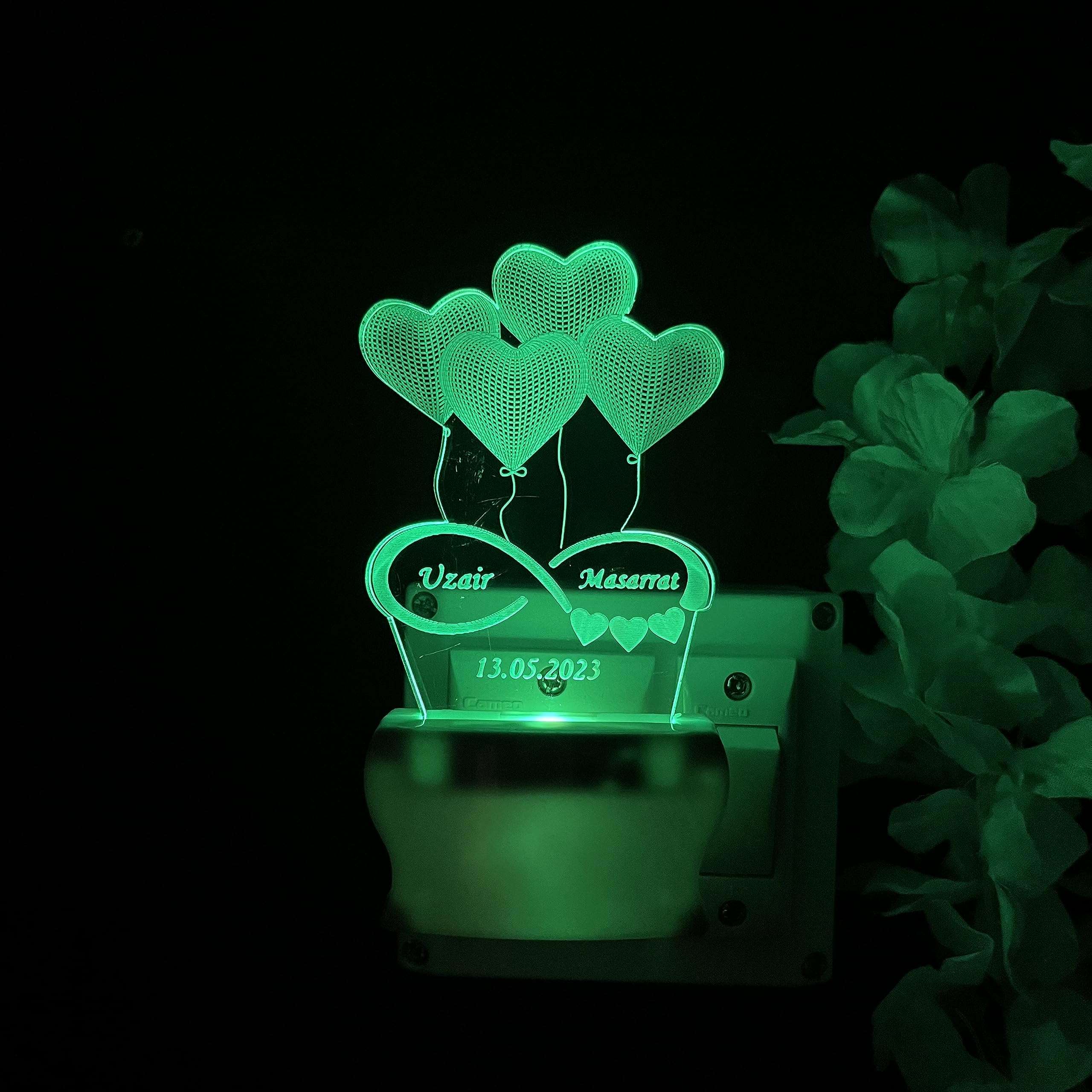 SHAYONA Personalised Couple Name and Date Colour Changing 3D Illusion acrelic LED Night Light Lamp Gift for Wife, for Girlfriend, Boyfriend, Valentine Day, Anniversary.[Multicolour] (Love Name) 4