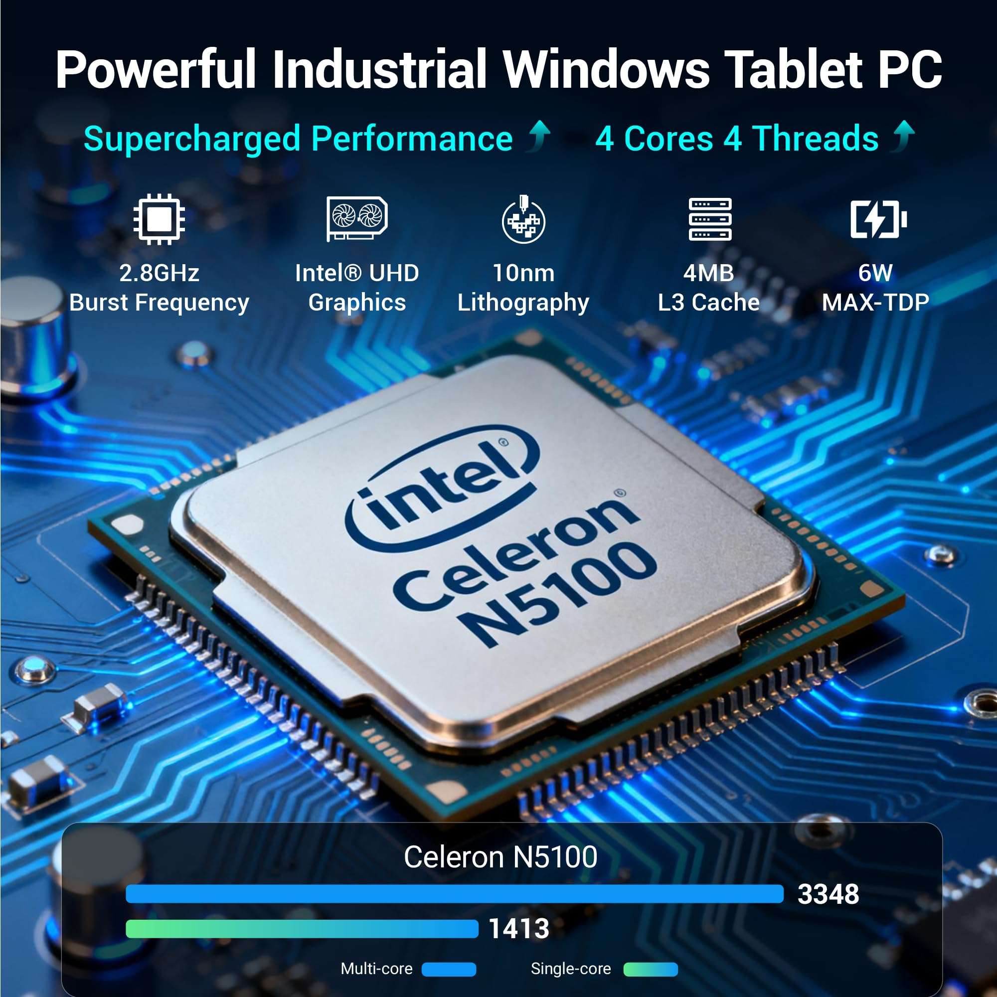 10.1 inch Industrial Embedded Panel PC, Win 11 Computer with 10 Points Touchscreen, Celeron N5100 8GB RAM/128GB ROM, Dual HDMI 2.0 WiFi 5 Bluetooth 5.0 for Office/Automation/Kiosk/Bar/Warehouse 3