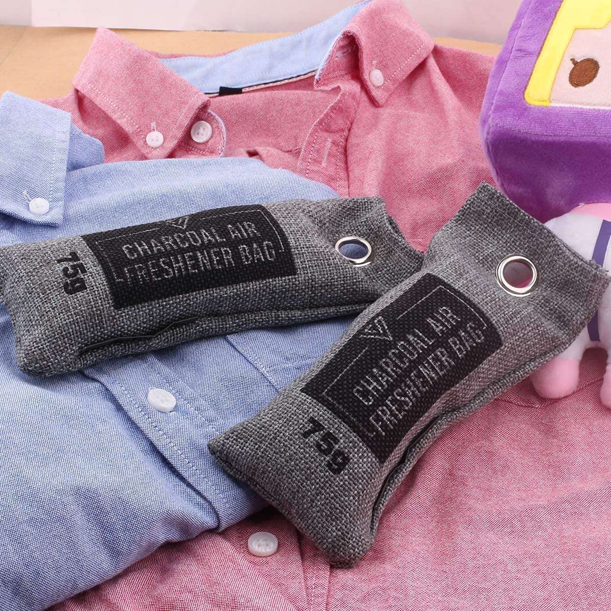 Vitchelo Bamboo Charcoal Air Purifying Bag (4 x 75g), Charcoal Bags Odor Absorber, Car Air freshener Bag, Activated Bamboo Deodorizer Moisture Absorber, Odor Eliminator for Home, Closet, Pet (Gray) 5