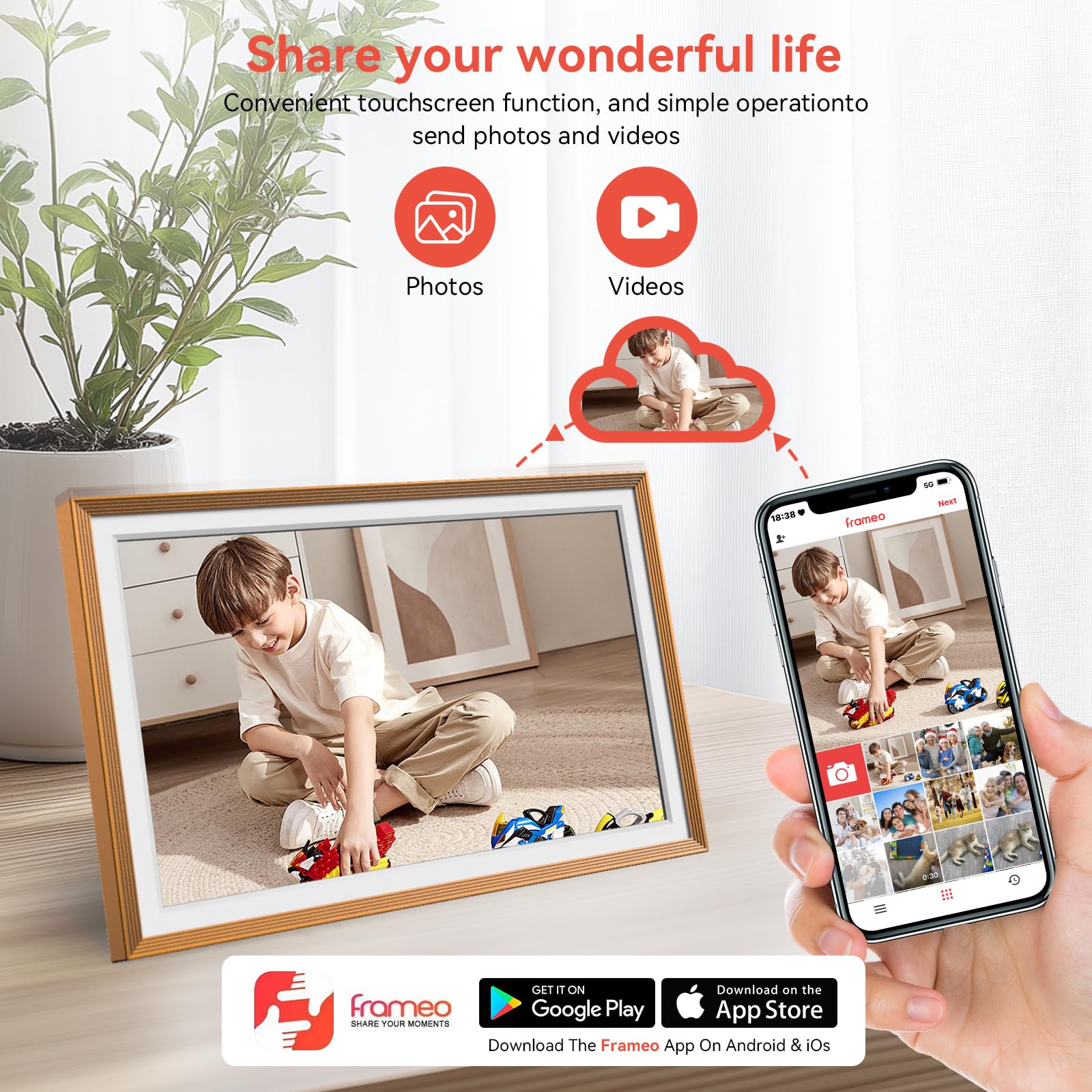 QOCEN Frameo Digital Picture Frame 10.1" HD IPS Anti-Glare Touch Screen Load Photos & Videos Directly from Phone Ideal for Thoughtful Gifting Small and Exquisite - Rose Bronze 4